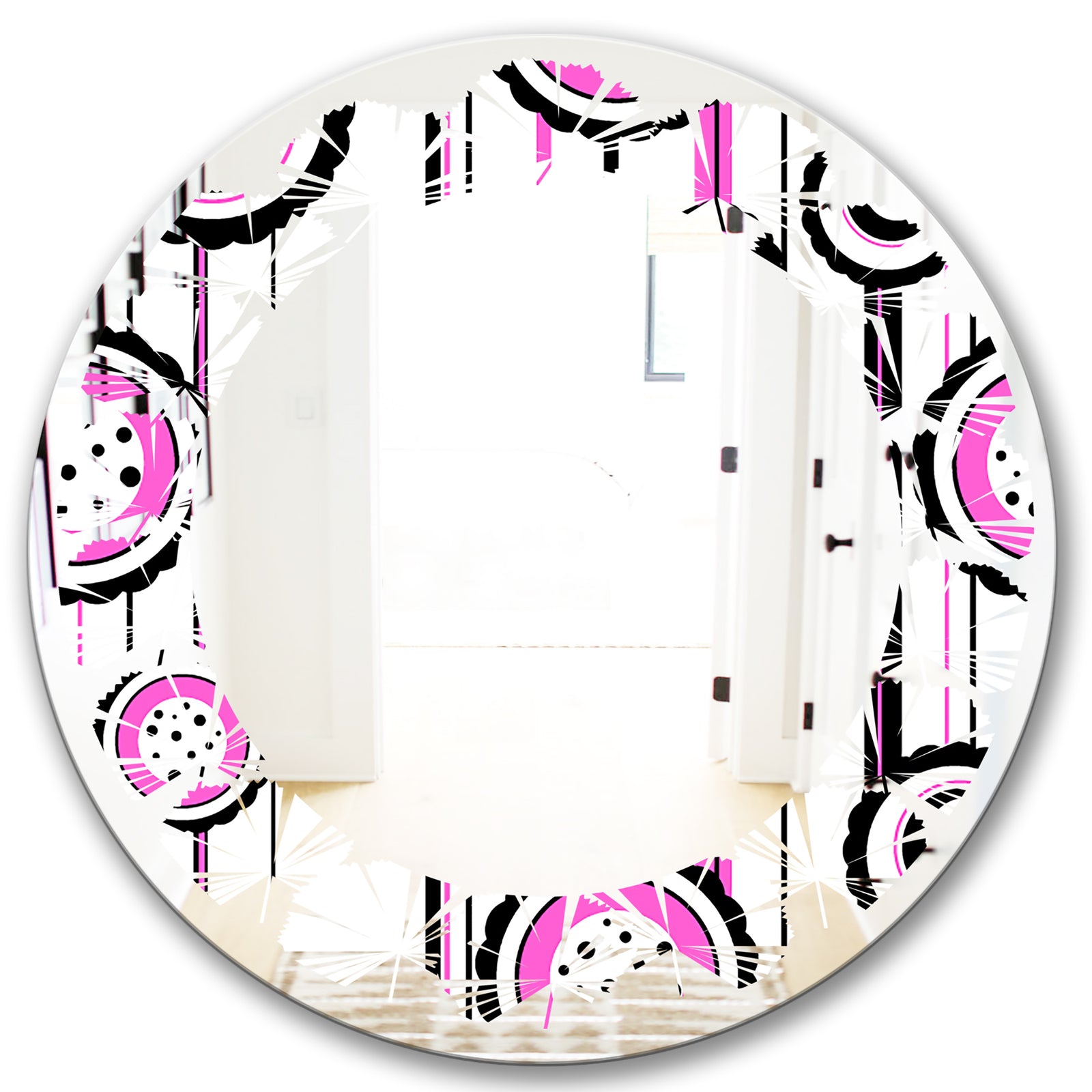 Circular Retro Pattern I - Modern Round or Oval Wall Mirror - Leaves