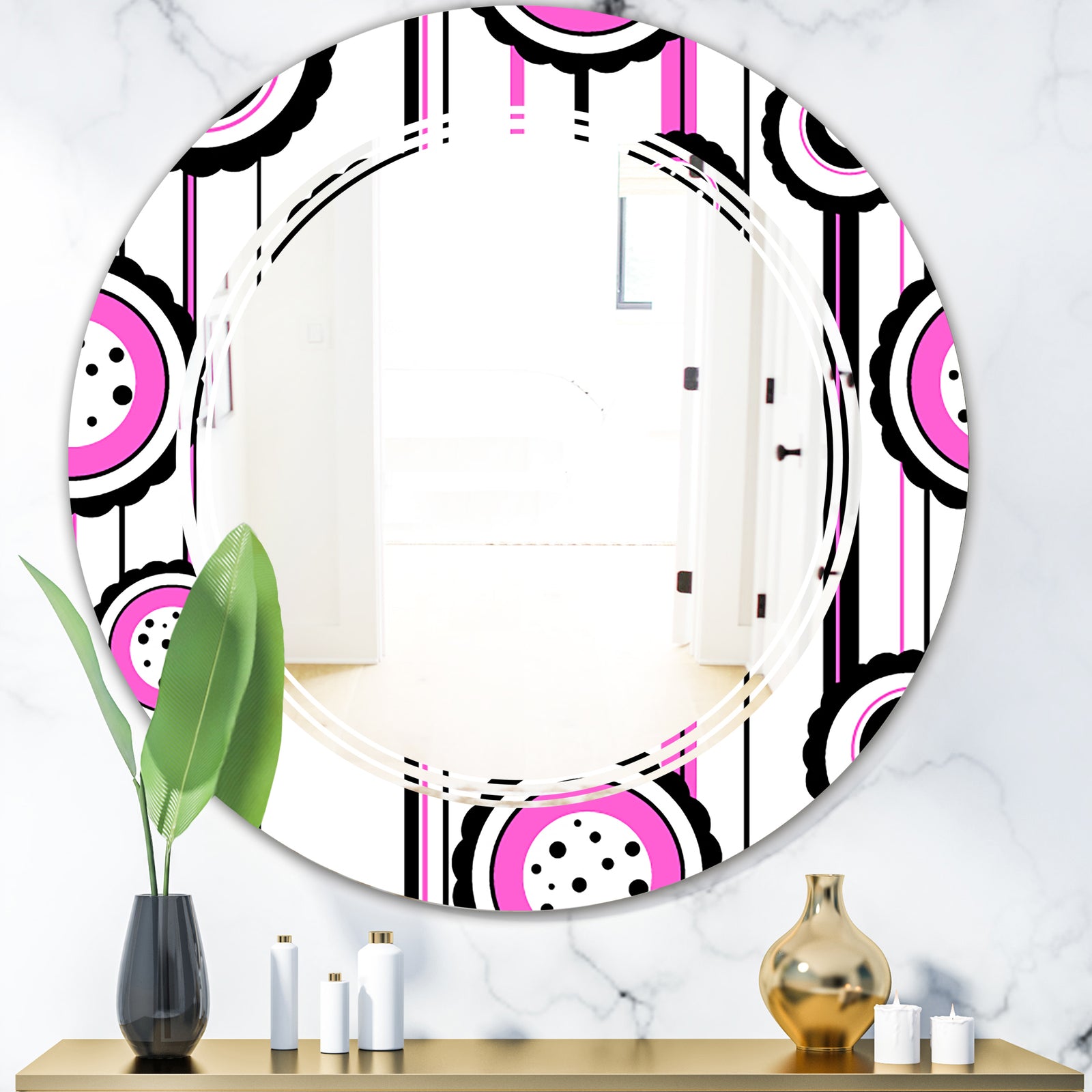 Circular Retro Pattern I - Modern Round or Oval Wall Mirror - Triple C