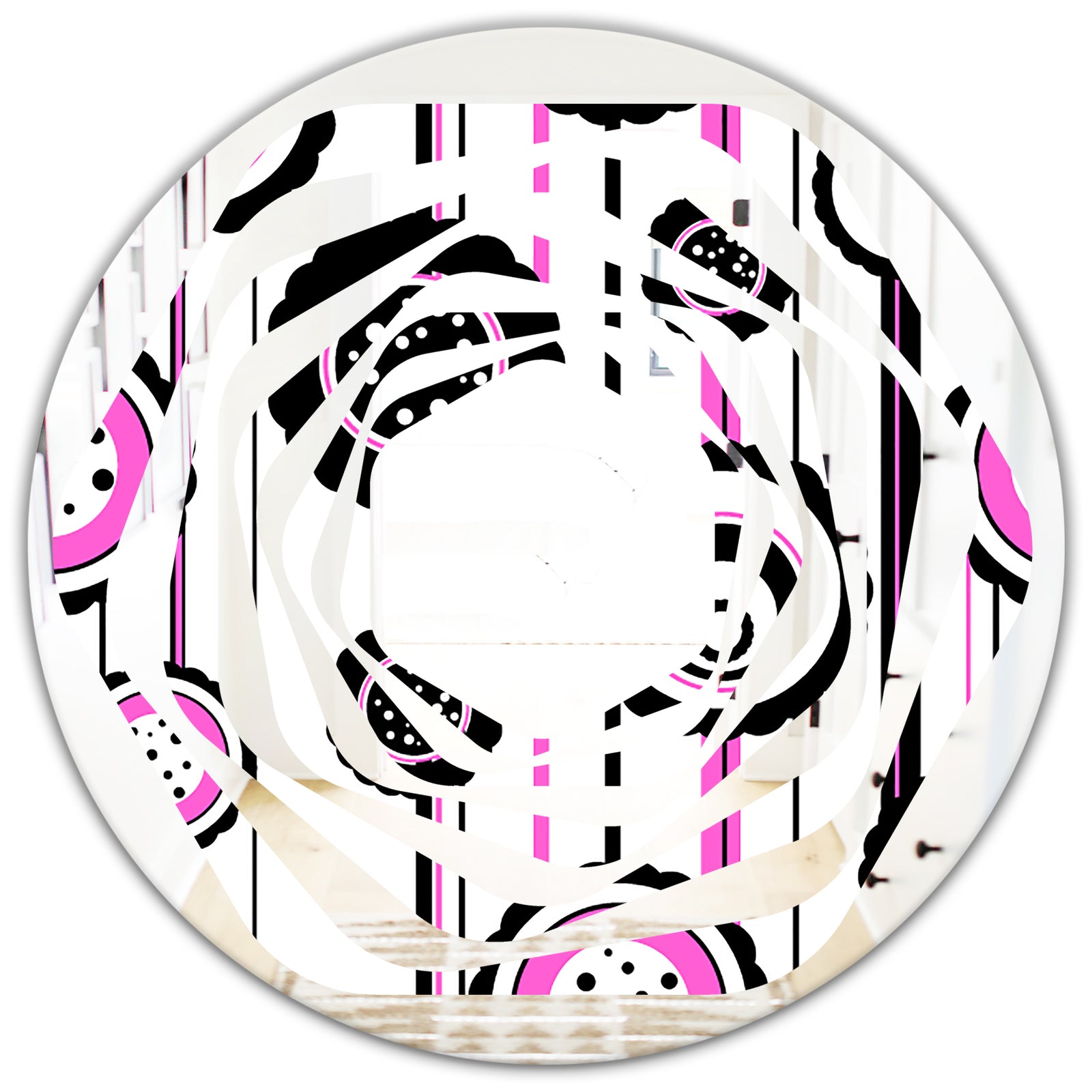 Circular Retro Pattern I - Modern Round or Oval Wall Mirror - Whirl