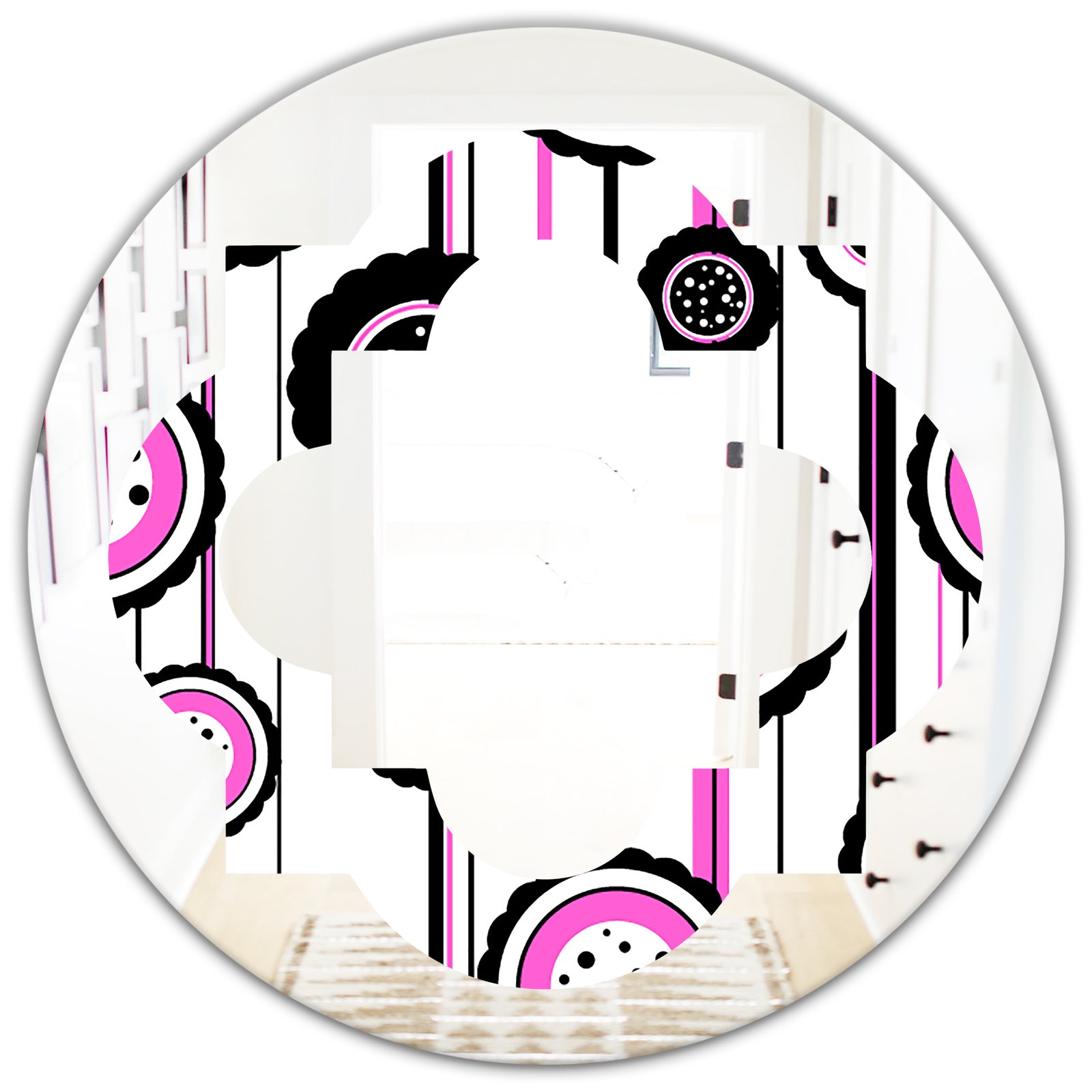 Circular Retro Pattern I - Modern Round or Oval Wall Mirror - Quatrefoil