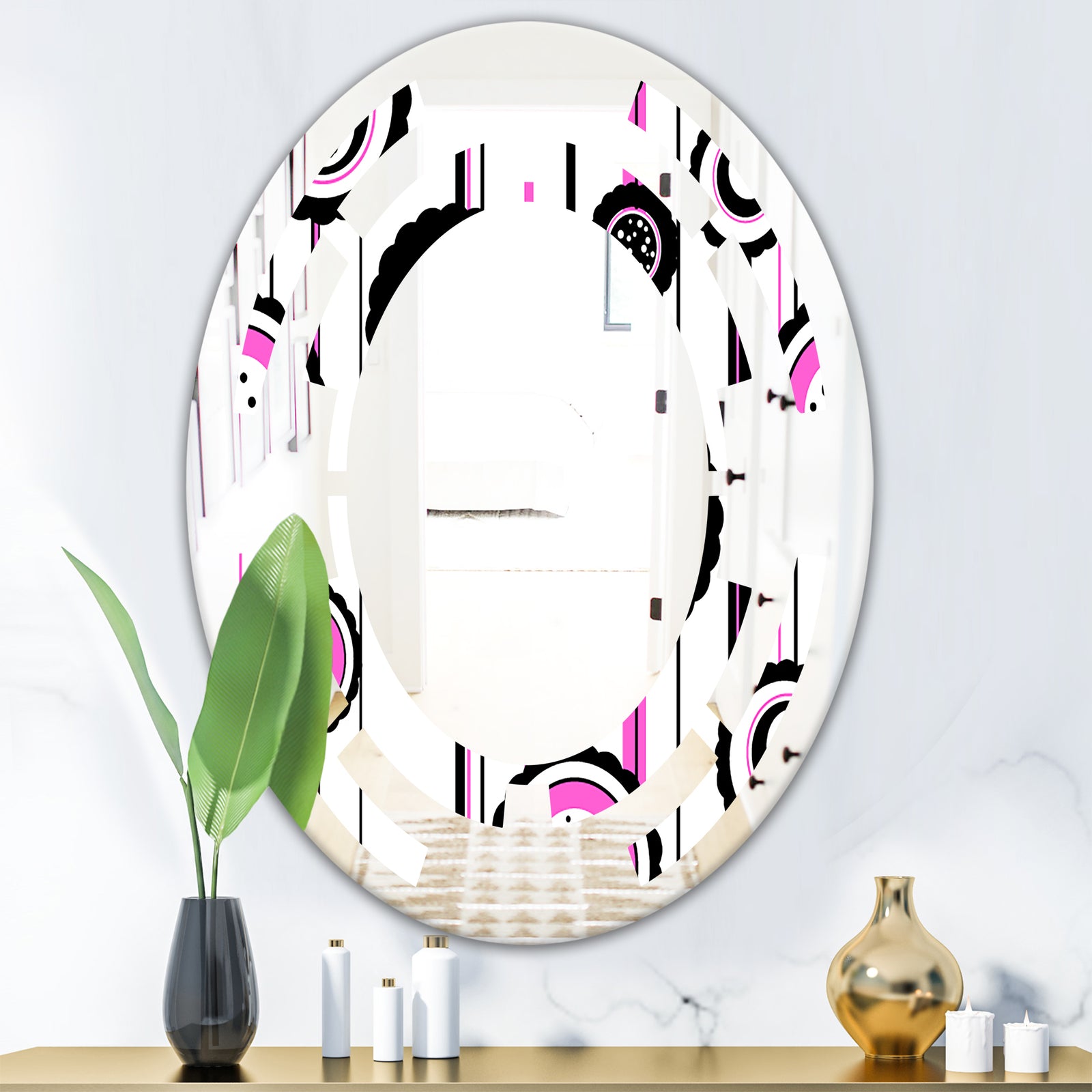 Circular Retro Pattern I - Modern Round or Oval Wall Mirror - Space