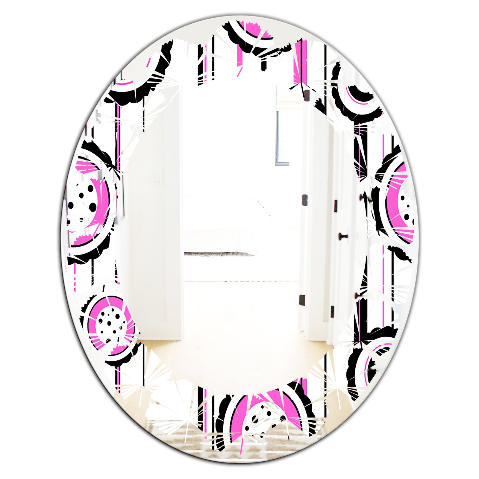 Circular Retro Pattern I - Modern Round or Oval Wall Mirror - Leaves