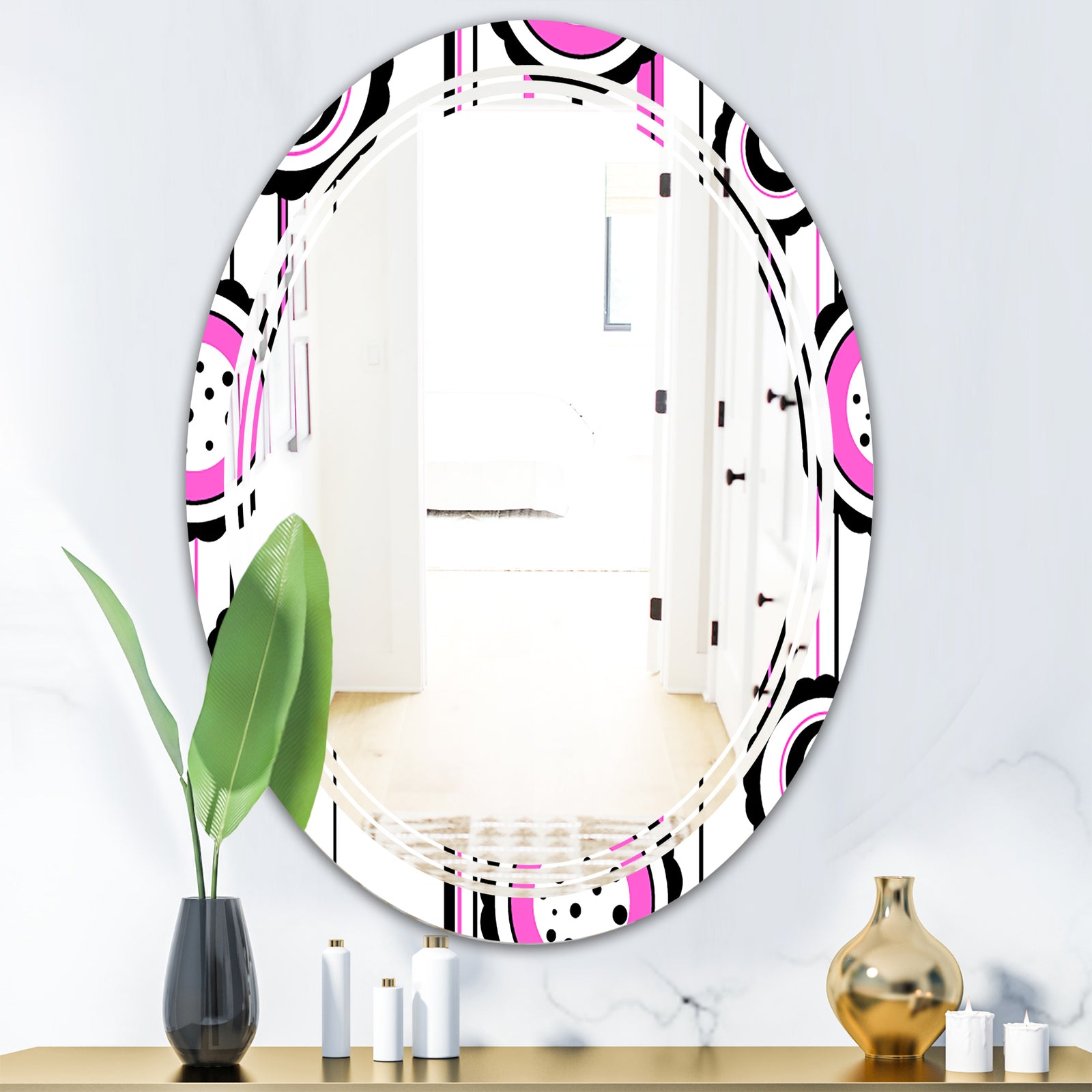 Circular Retro Pattern I - Modern Round or Oval Wall Mirror - Triple C