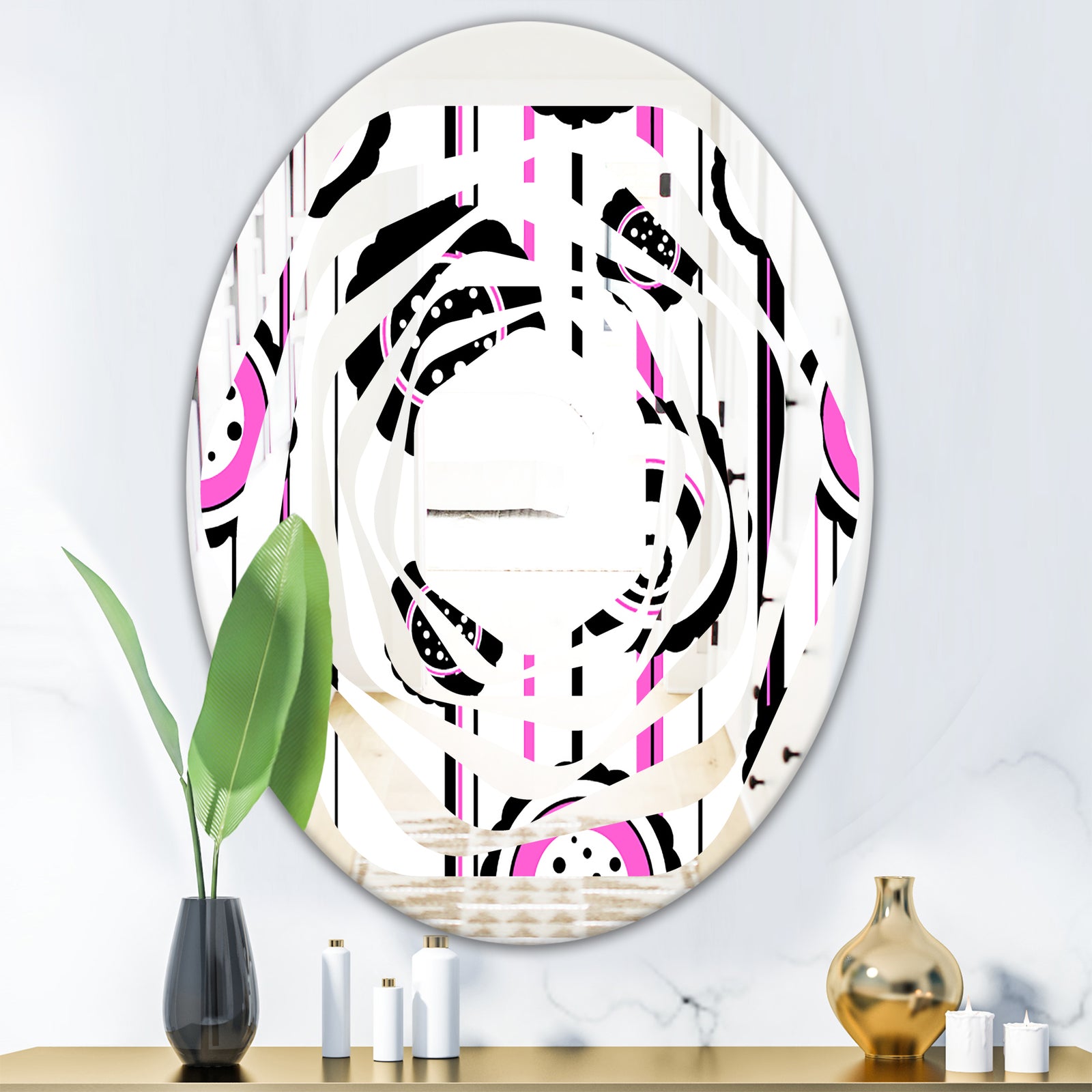 Circular Retro Pattern I - Modern Round or Oval Wall Mirror - Whirl