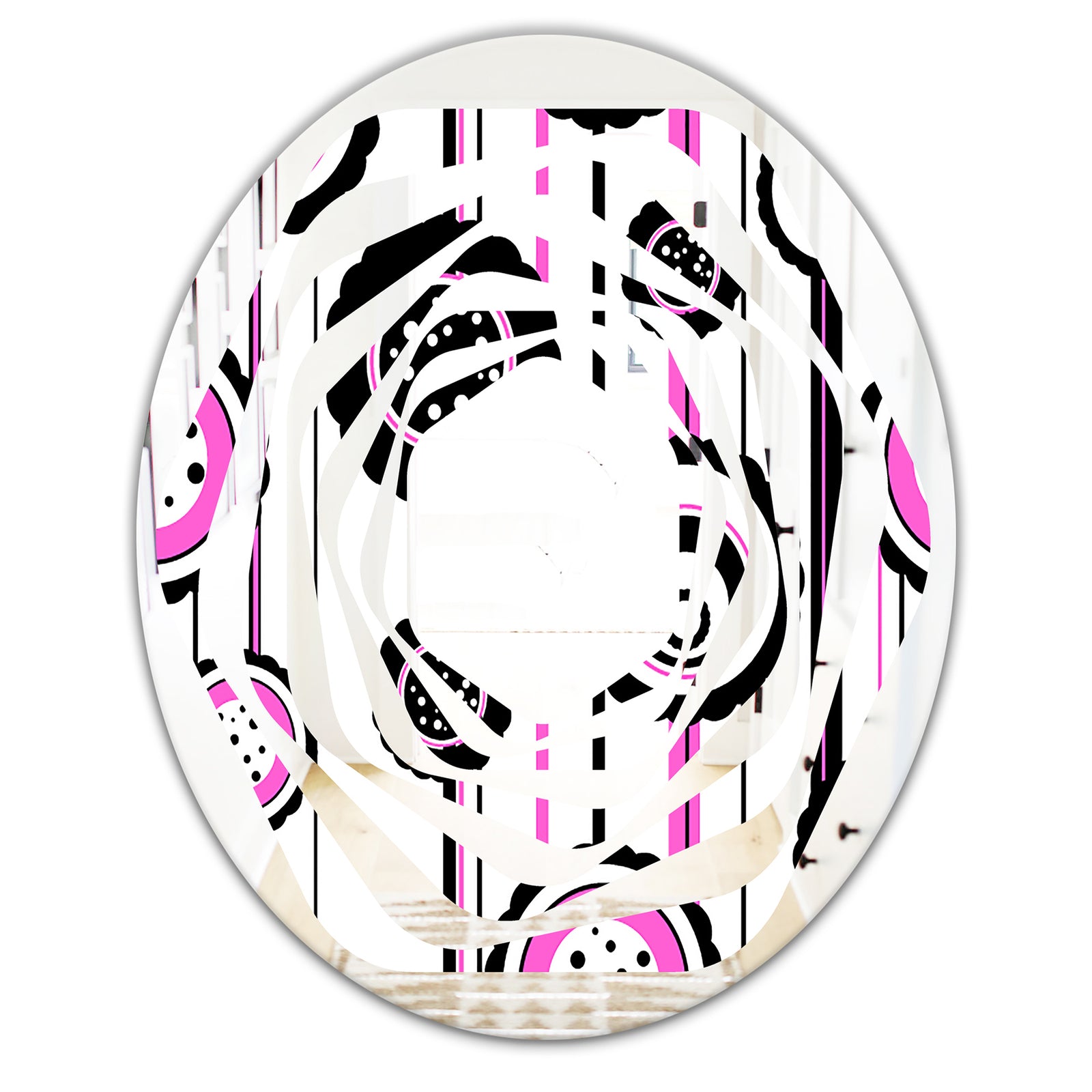 Circular Retro Pattern I - Modern Round or Oval Wall Mirror - Whirl
