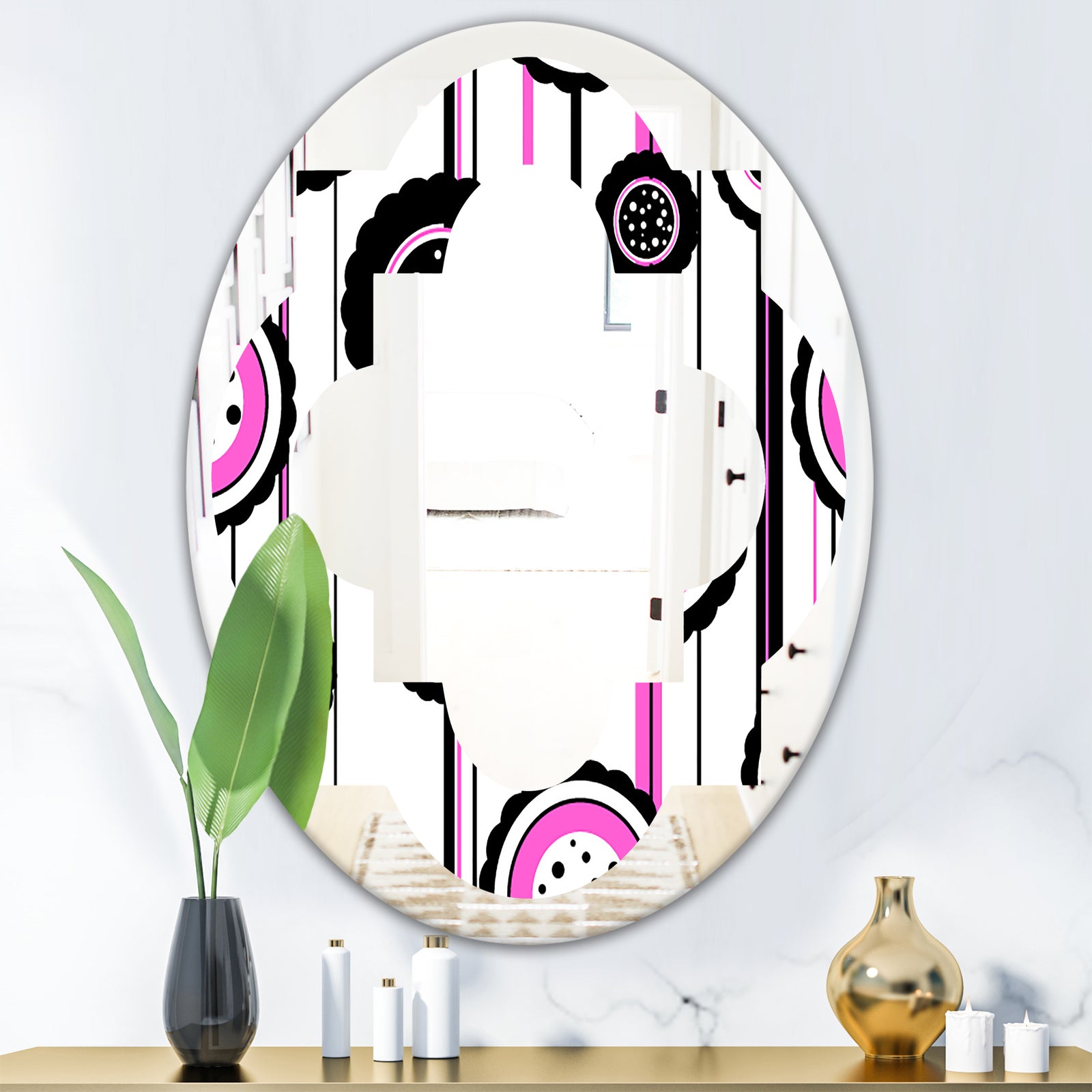 Circular Retro Pattern I - Modern Round or Oval Wall Mirror - Quatrefoil