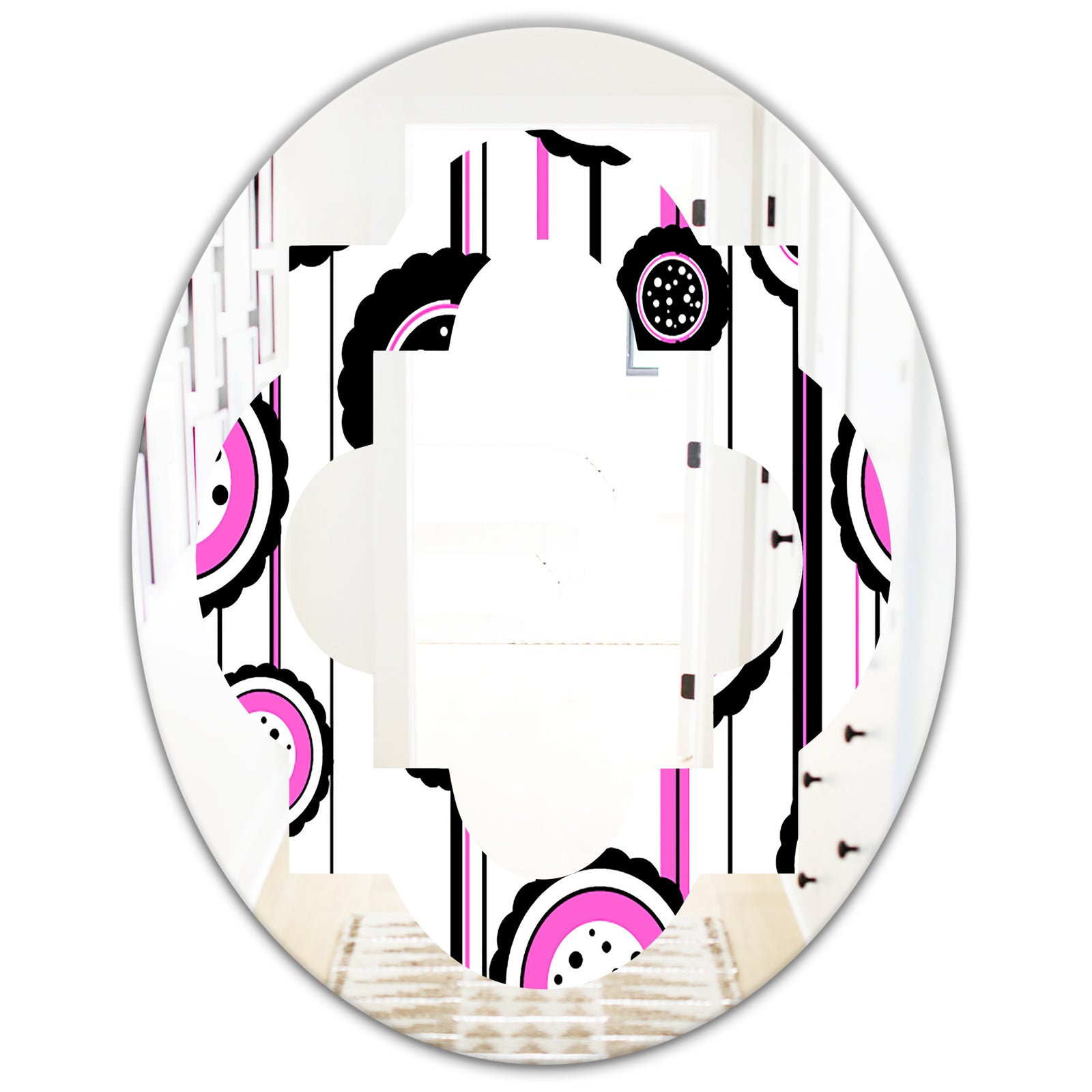 Circular Retro Pattern I - Modern Round or Oval Wall Mirror - Quatrefoil
