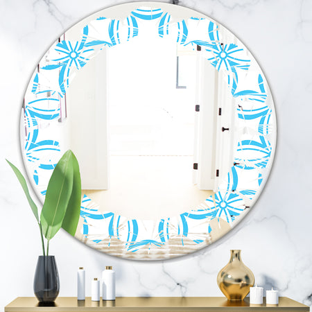 Retro Pattern Abstract Design II - Modern Round or Oval Wall Mirror - Leaves