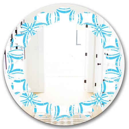 Retro Pattern Abstract Design II - Modern Round or Oval Wall Mirror - Leaves
