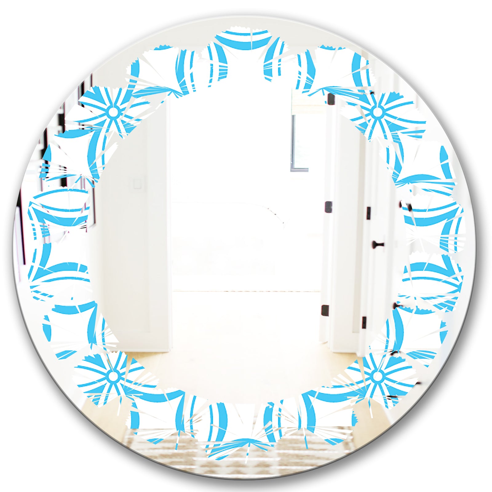 Retro Pattern Abstract Design II - Modern Round or Oval Wall Mirror - Leaves