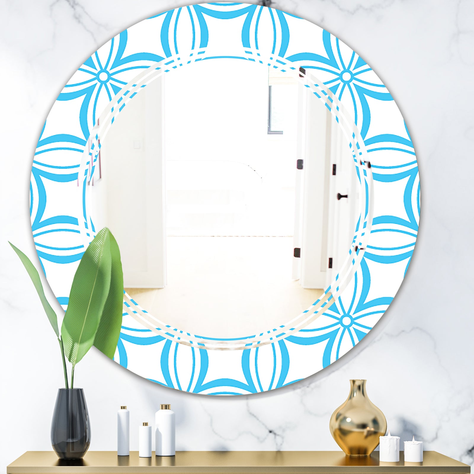 Retro Pattern Abstract Design II - Modern Round or Oval Wall Mirror - Triple C