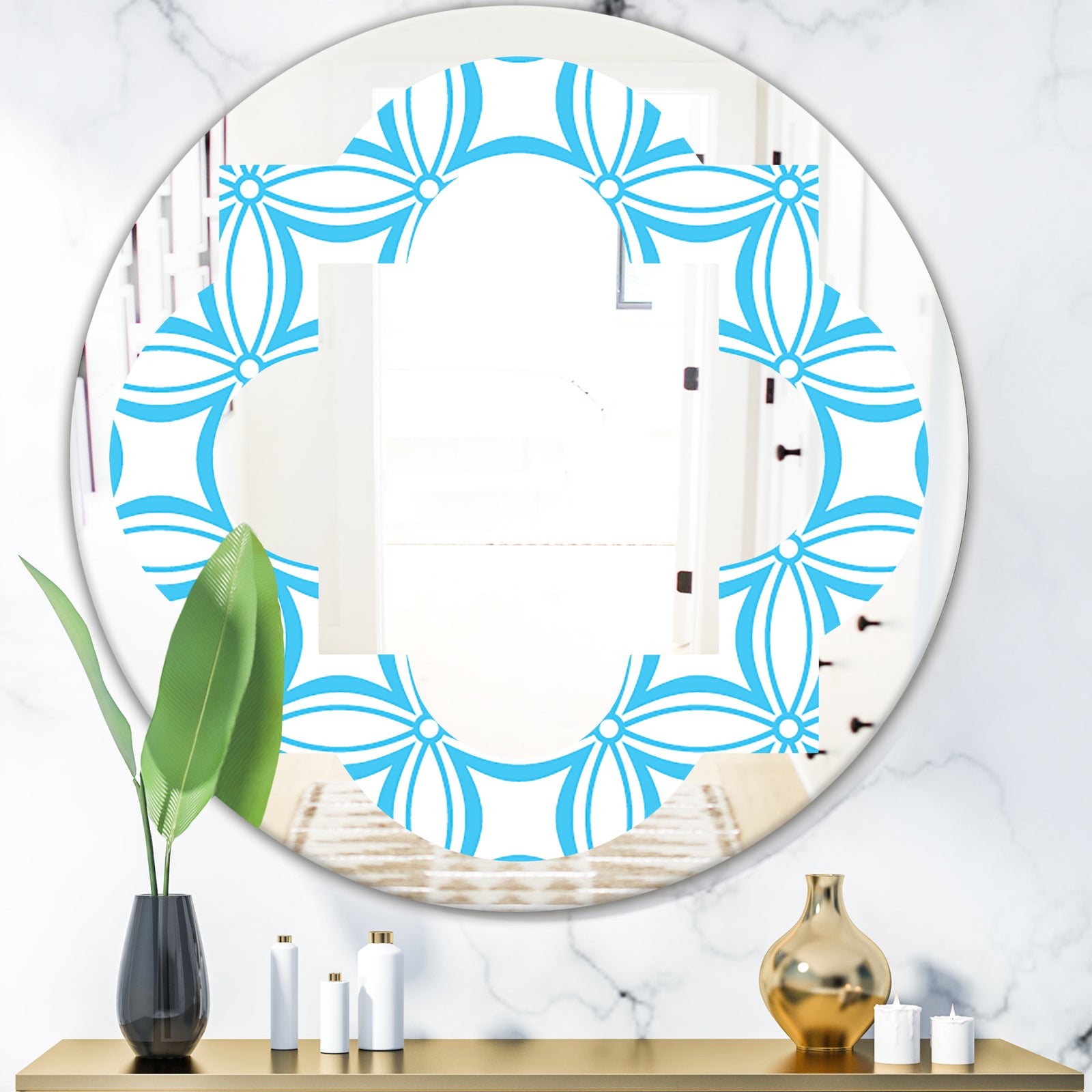 Retro Pattern Abstract Design II - Modern Round or Oval Wall Mirror - Quatrefoil