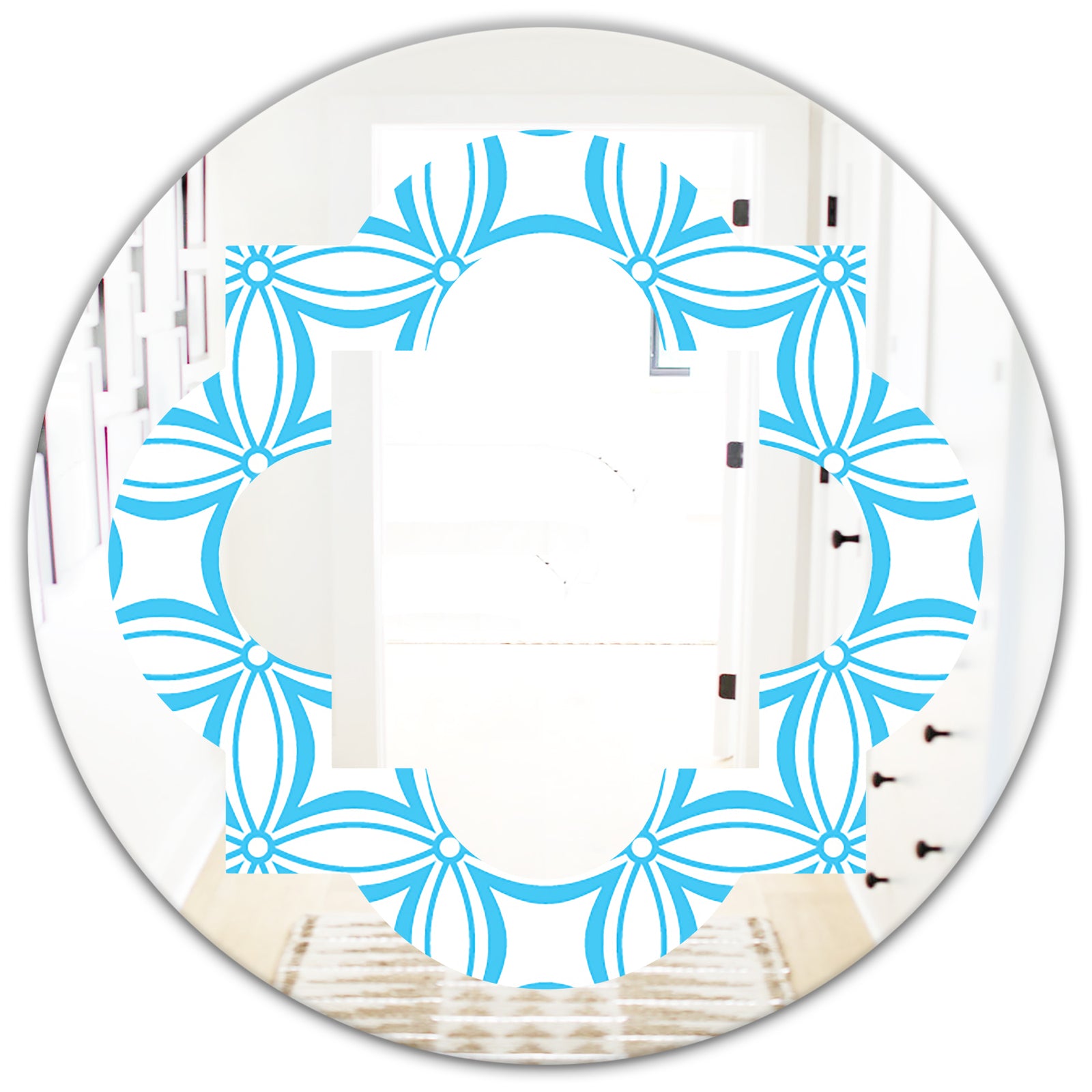 Retro Pattern Abstract Design II - Modern Round or Oval Wall Mirror - Quatrefoil