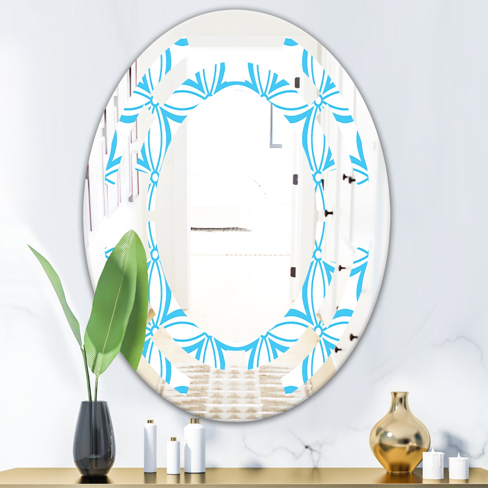 Retro Pattern Abstract Design II - Modern Round or Oval Wall Mirror - Space