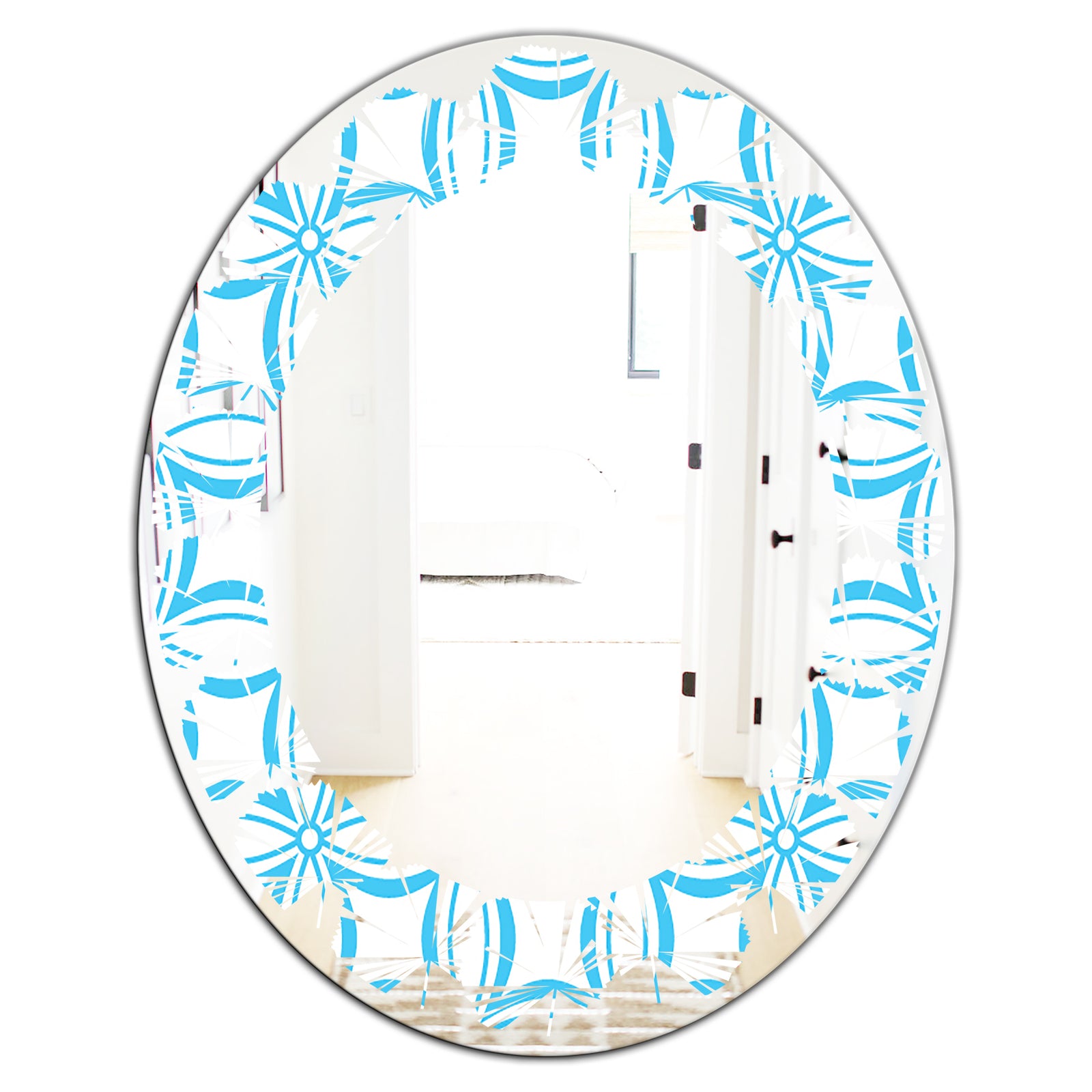Retro Pattern Abstract Design II - Modern Round or Oval Wall Mirror - Leaves