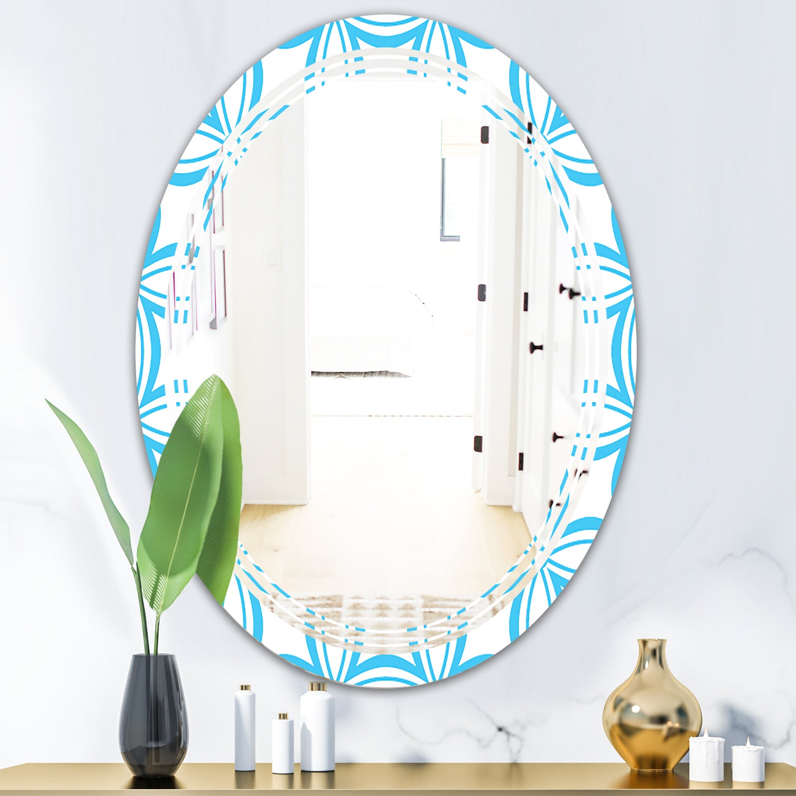 Retro Pattern Abstract Design II - Modern Round or Oval Wall Mirror - Triple C