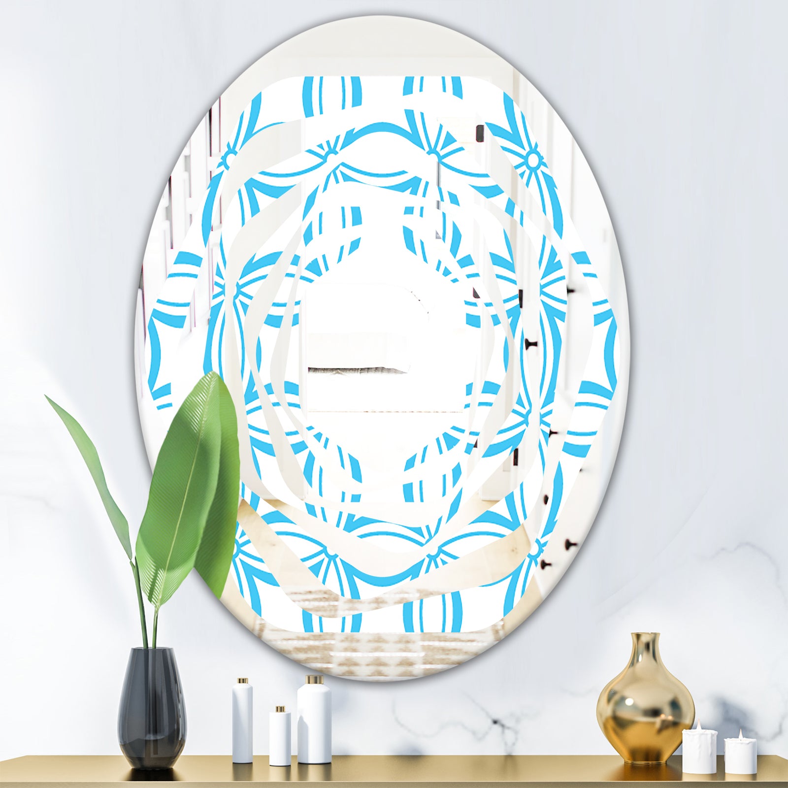 Retro Pattern Abstract Design II - Modern Round or Oval Wall Mirror - Whirl