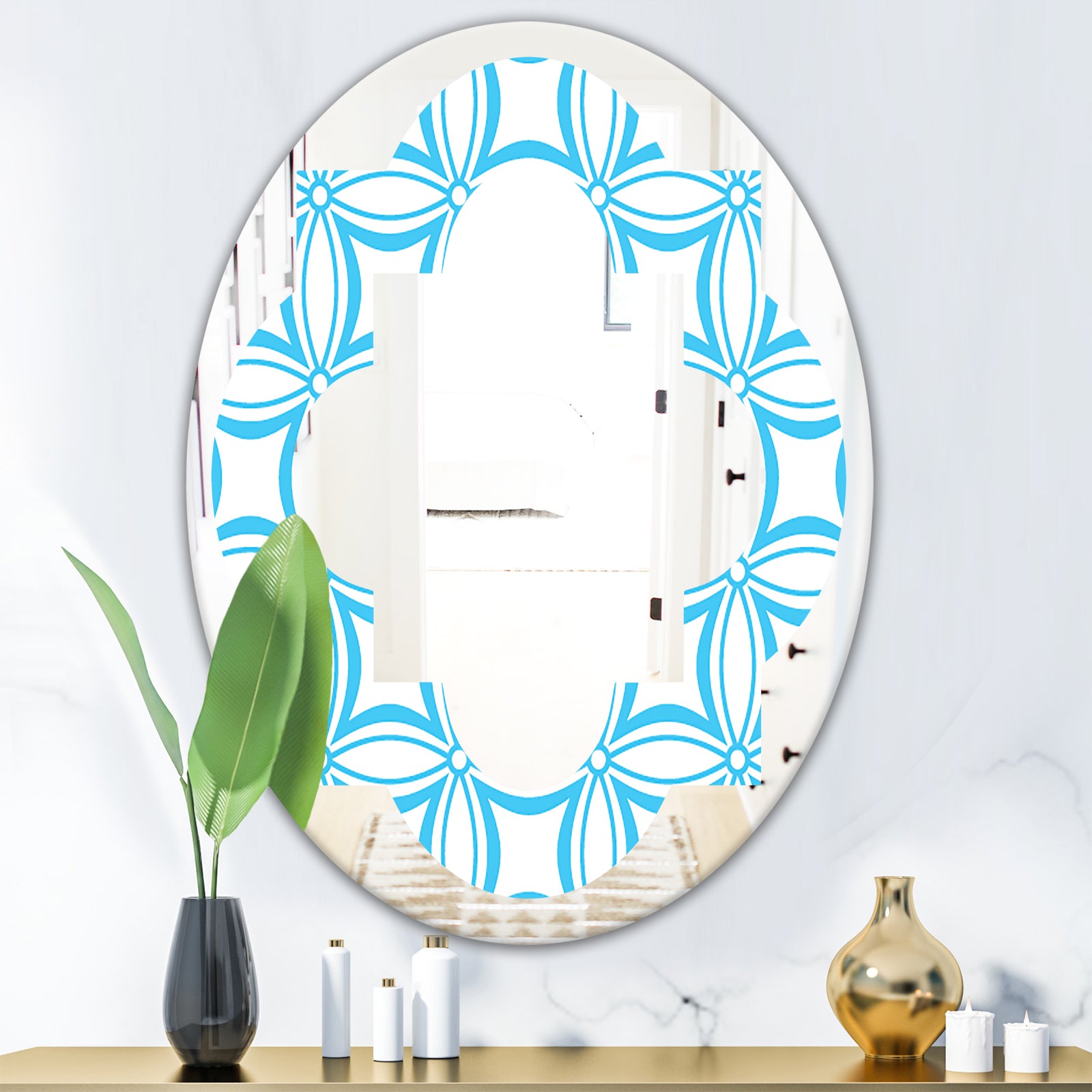 Retro Pattern Abstract Design II - Modern Round or Oval Wall Mirror - Quatrefoil