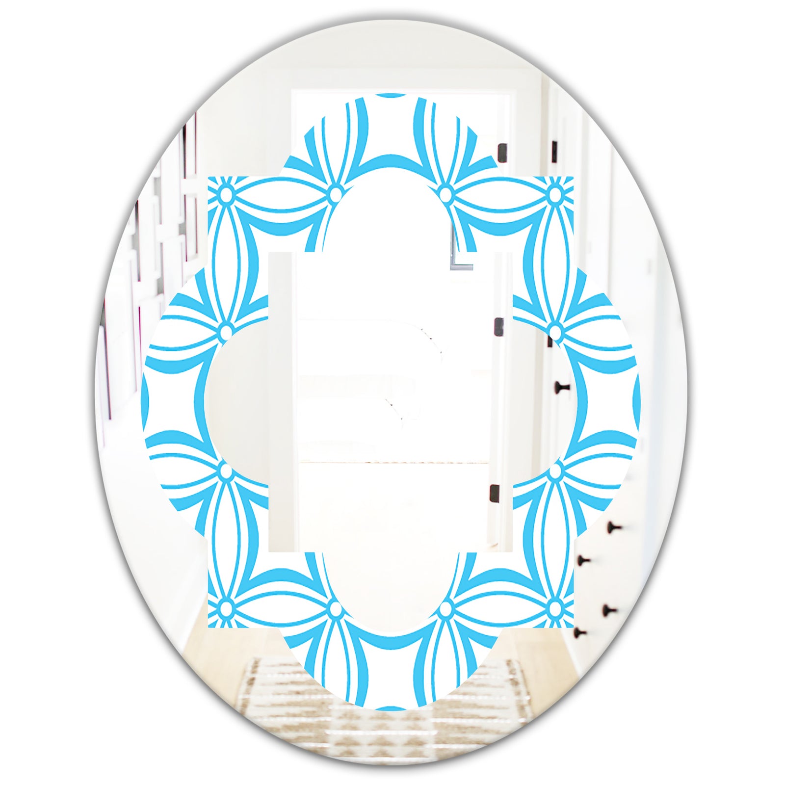 Retro Pattern Abstract Design II - Modern Round or Oval Wall Mirror - Quatrefoil