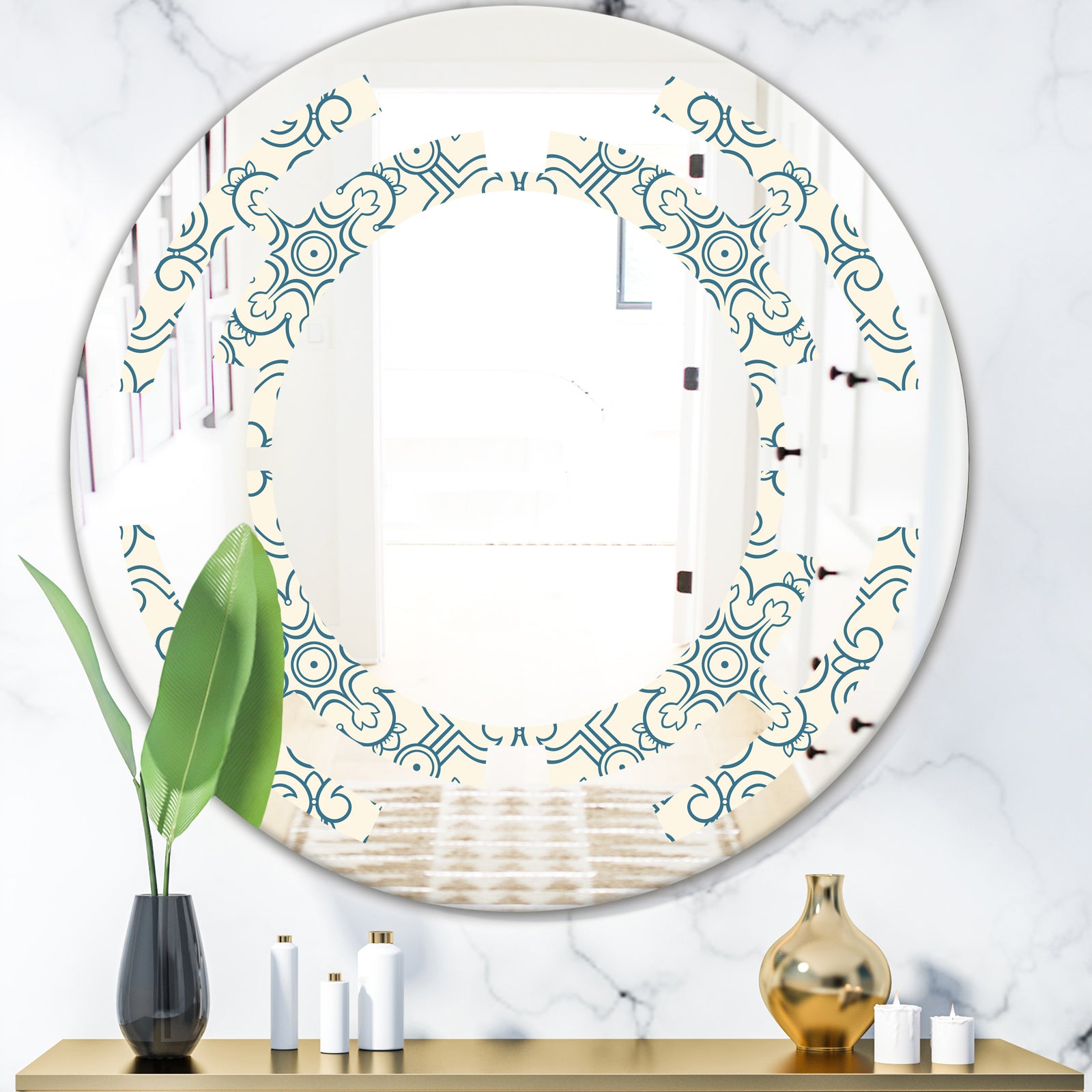 Floral Retro Pattern IV - Modern Round or Oval Wall Mirror - Space