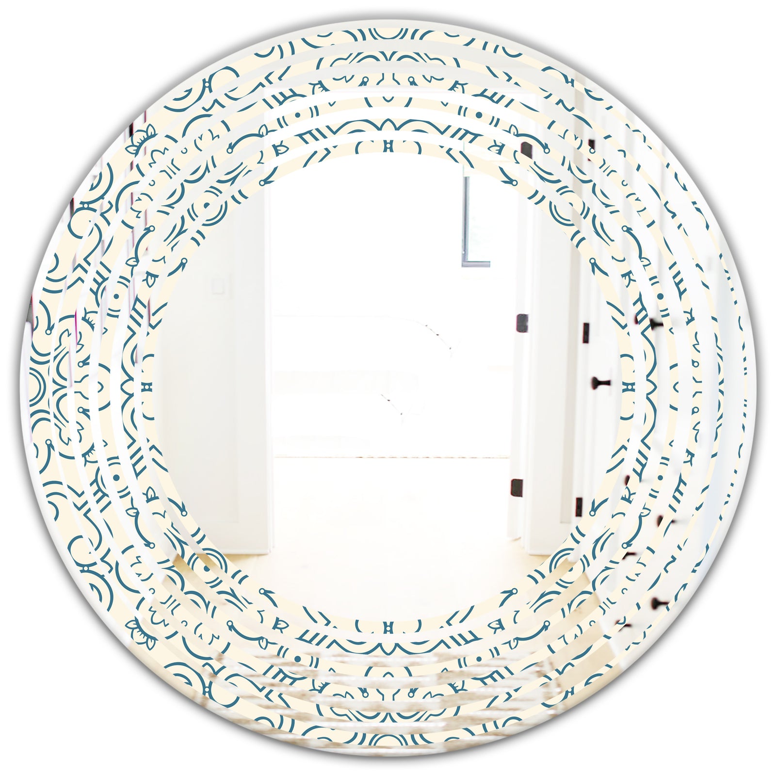 Floral Retro Pattern IV - Modern Round or Oval Wall Mirror - Wave