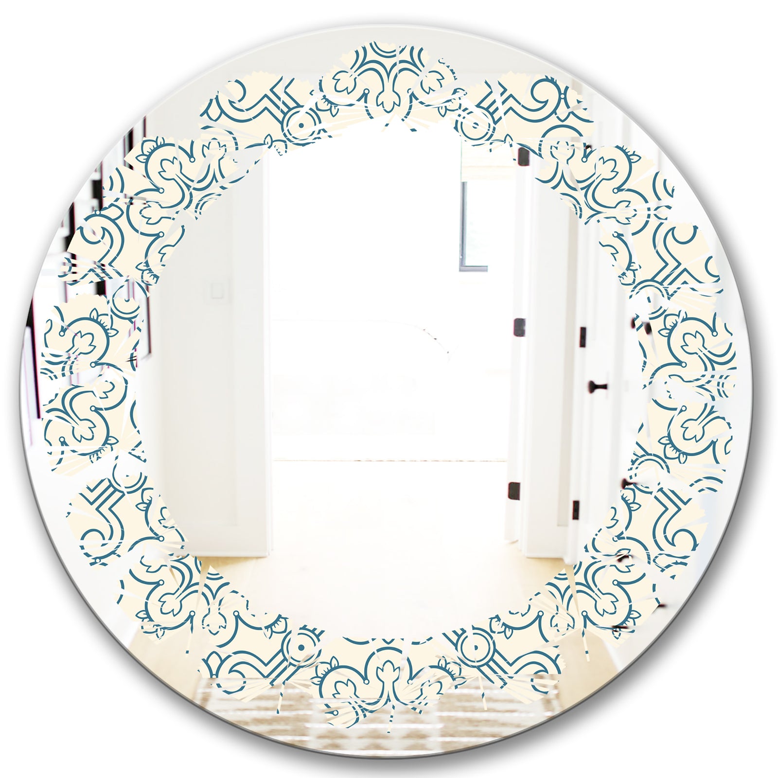 Floral Retro Pattern IV - Modern Round or Oval Wall Mirror - Leaves