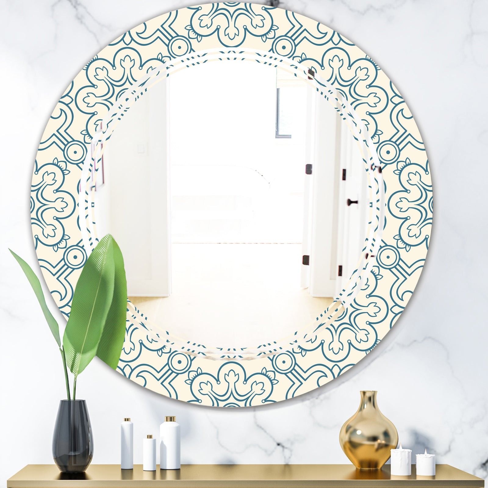 Floral Retro Pattern IV - Modern Round or Oval Wall Mirror - Triple C