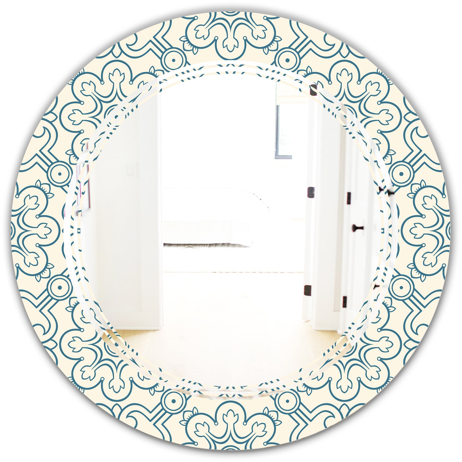Floral Retro Pattern IV - Modern Round or Oval Wall Mirror - Triple C