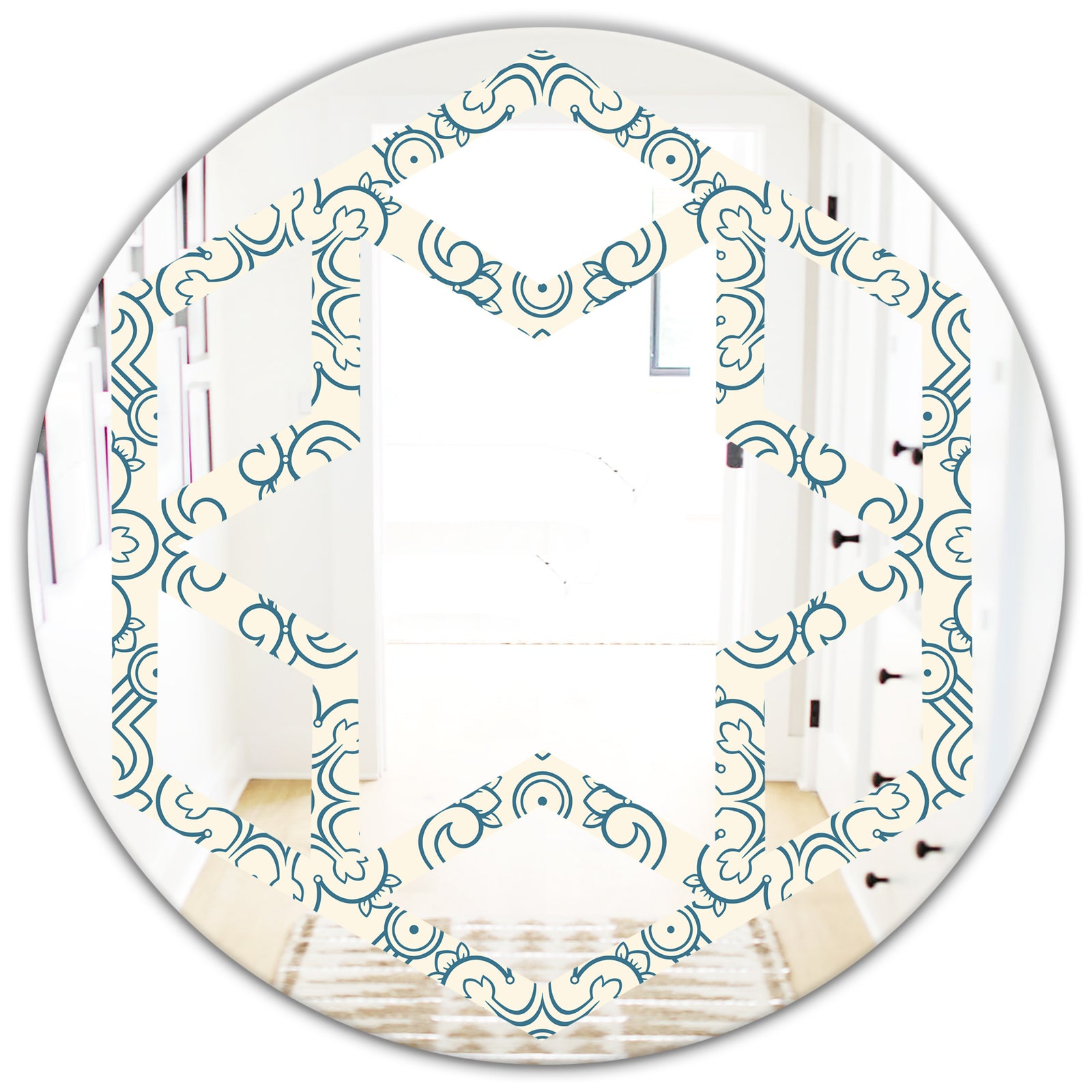 Floral Retro Pattern IV - Modern Round or Oval Wall Mirror - Hexagon Star