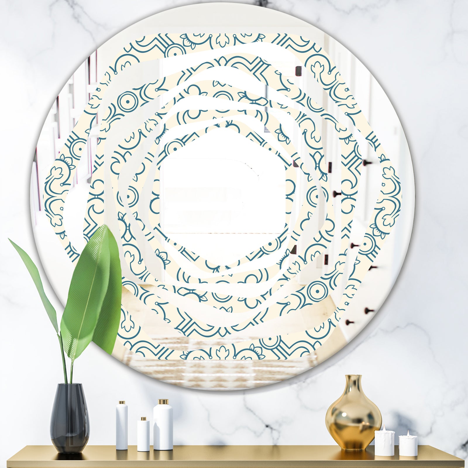 Floral Retro Pattern IV - Modern Round or Oval Wall Mirror - Whirl