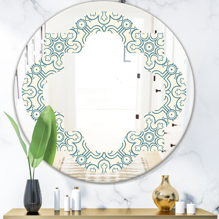 Floral Retro Pattern IV - Modern Round or Oval Wall Mirror - Quatrefoil