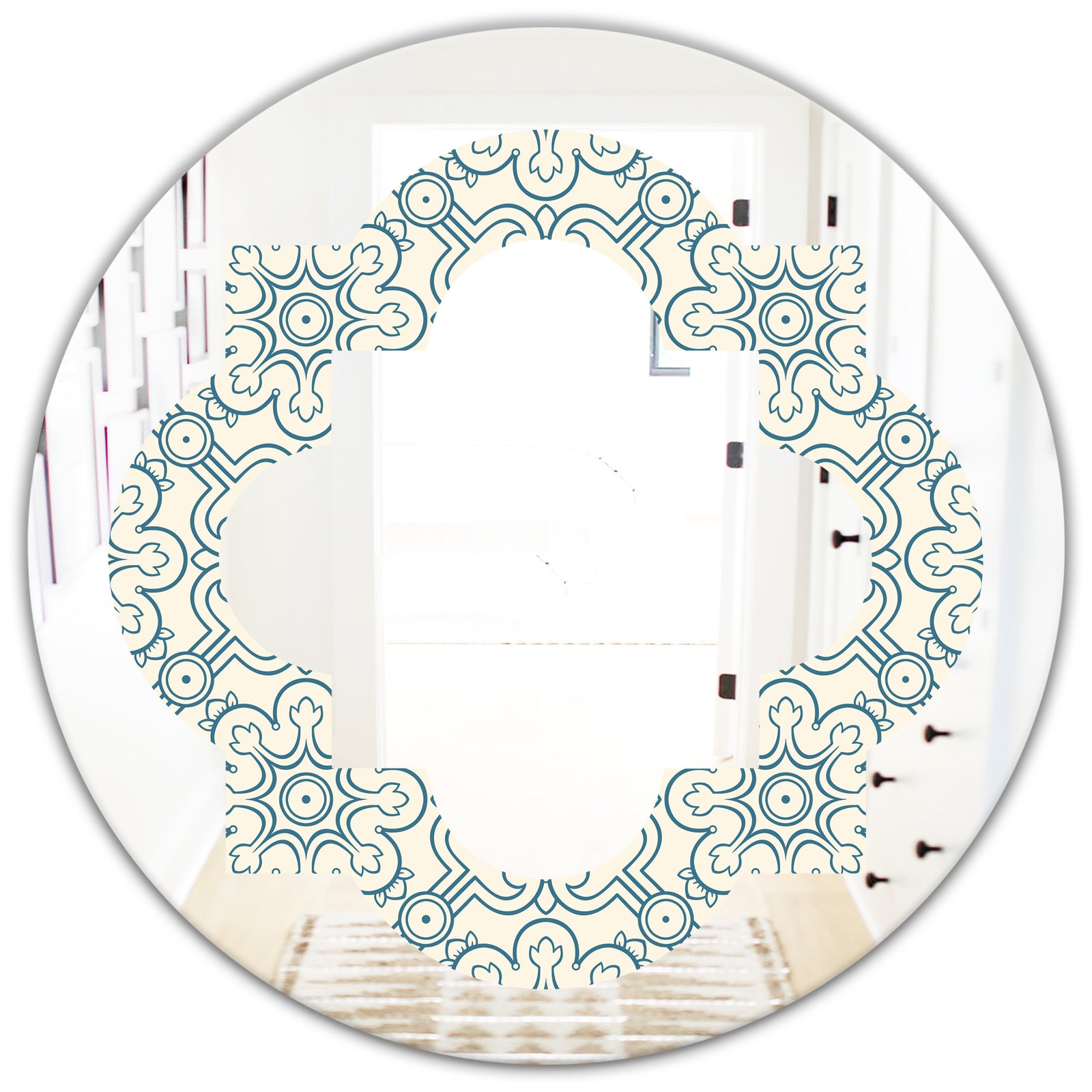 Floral Retro Pattern IV - Modern Round or Oval Wall Mirror - Quatrefoil