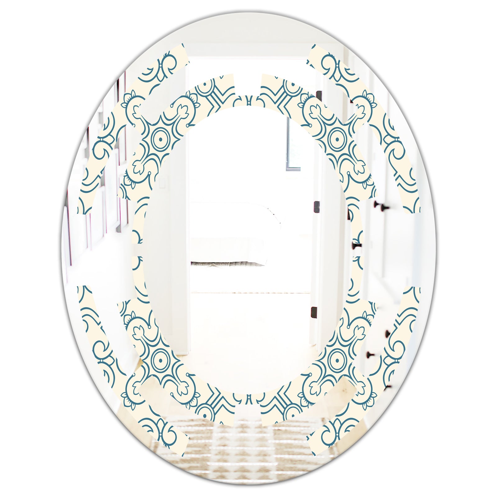 Floral Retro Pattern IV - Modern Round or Oval Wall Mirror - Space