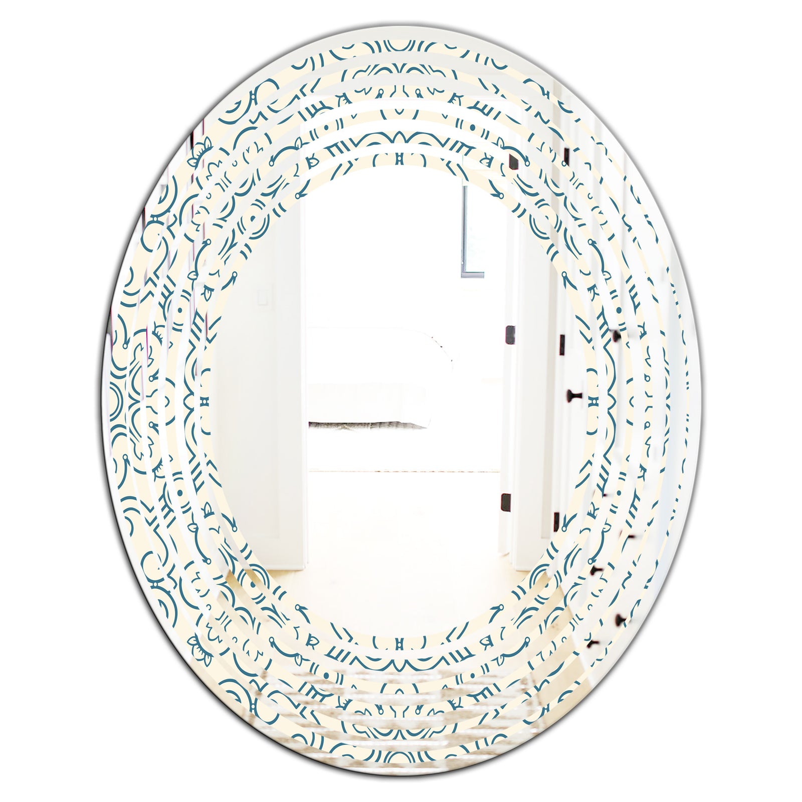 Floral Retro Pattern IV - Modern Round or Oval Wall Mirror - Wave
