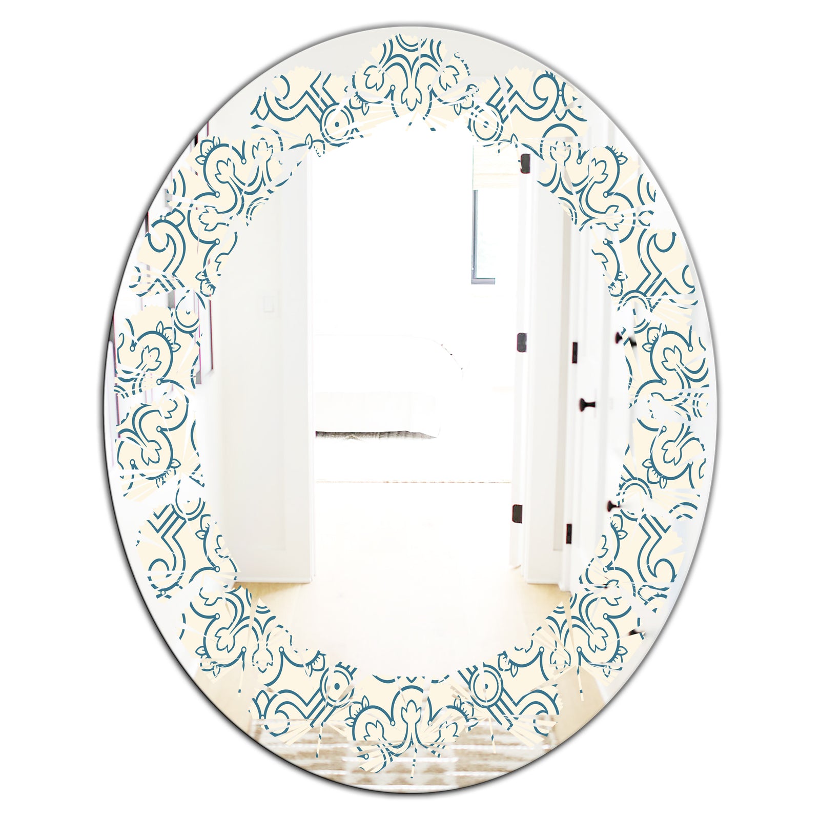 Floral Retro Pattern IV - Modern Round or Oval Wall Mirror - Leaves