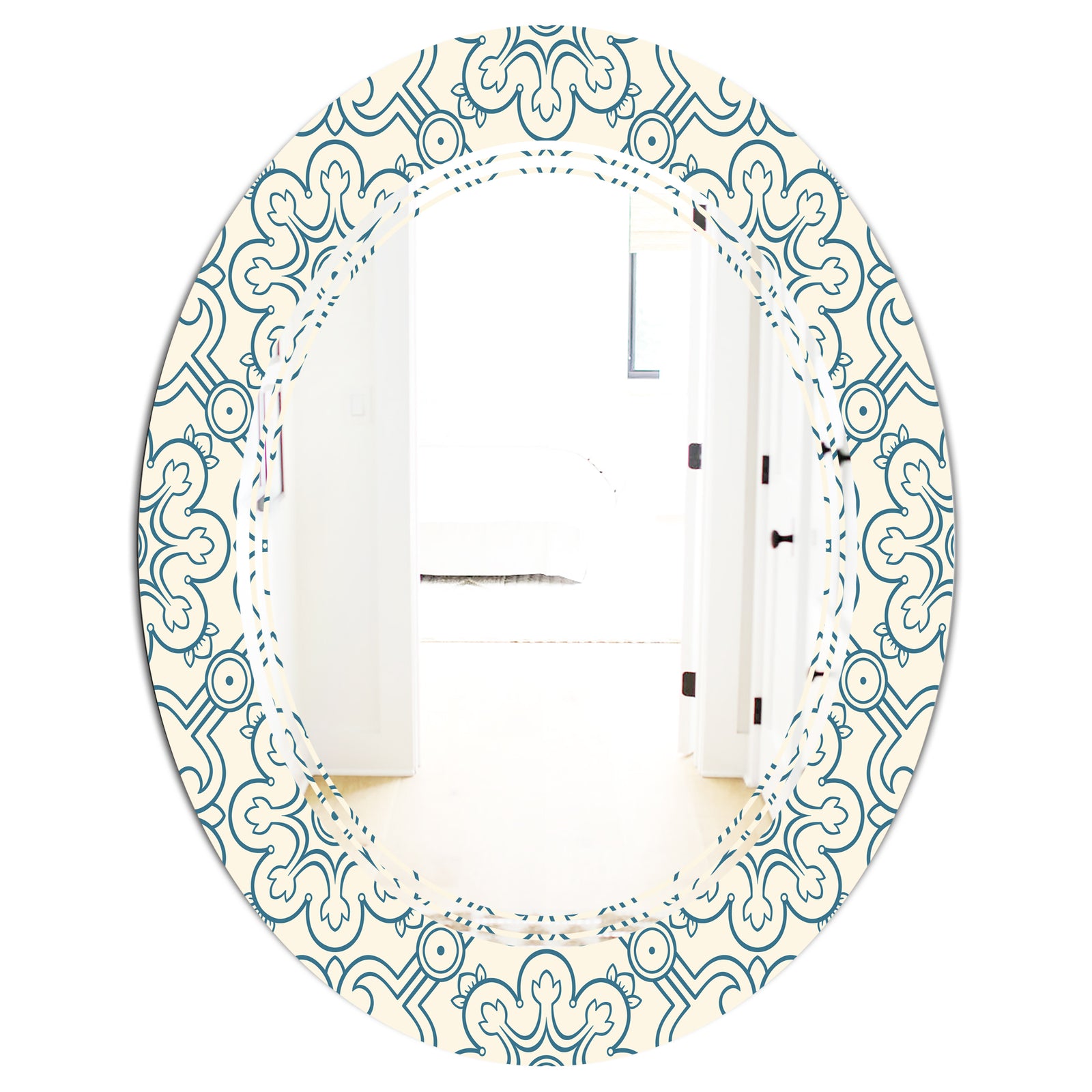 Floral Retro Pattern IV - Modern Round or Oval Wall Mirror - Triple C