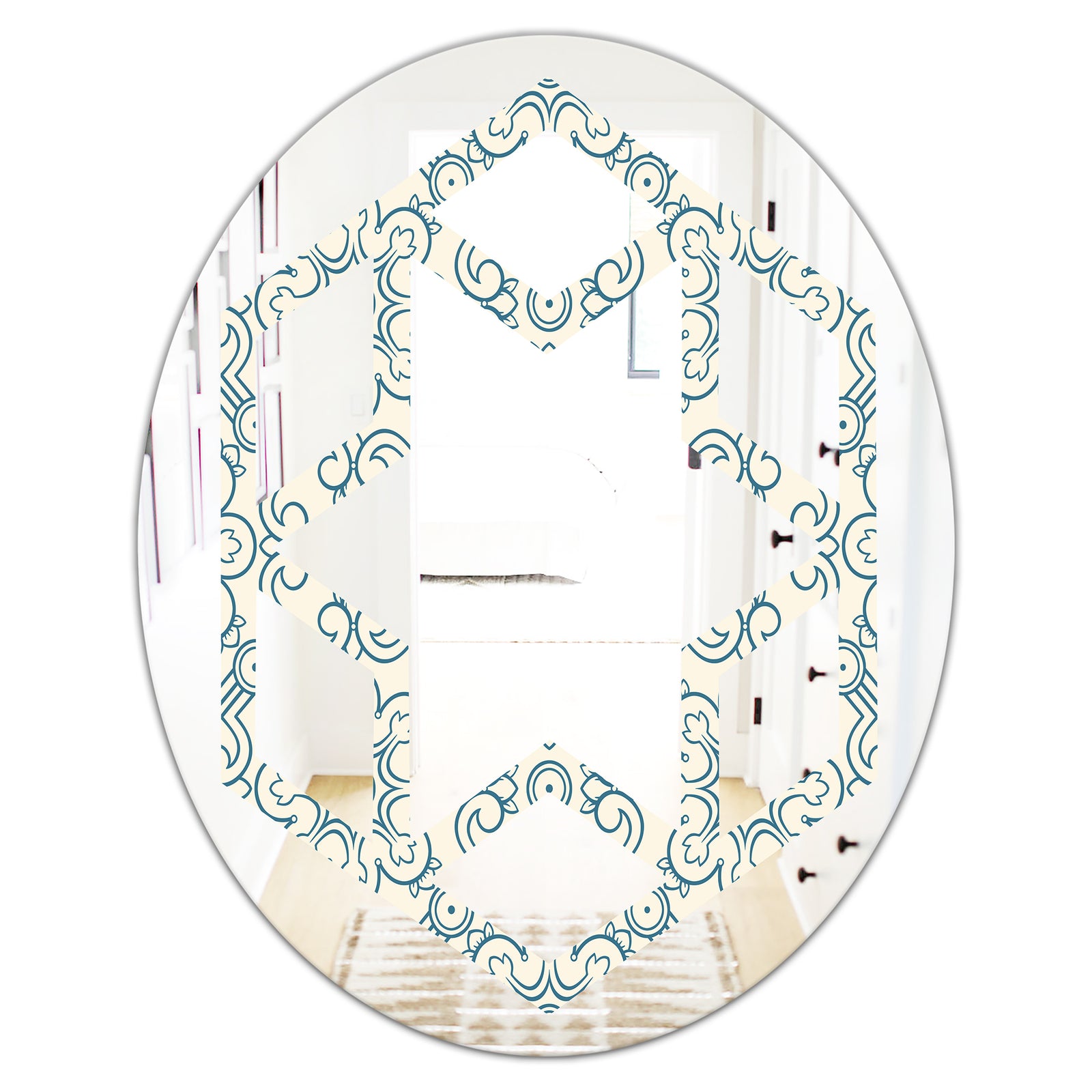 Floral Retro Pattern IV - Modern Round or Oval Wall Mirror - Hexagon Star