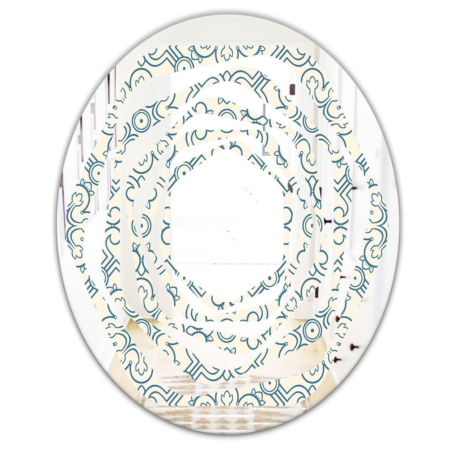 Floral Retro Pattern IV - Modern Round or Oval Wall Mirror - Whirl