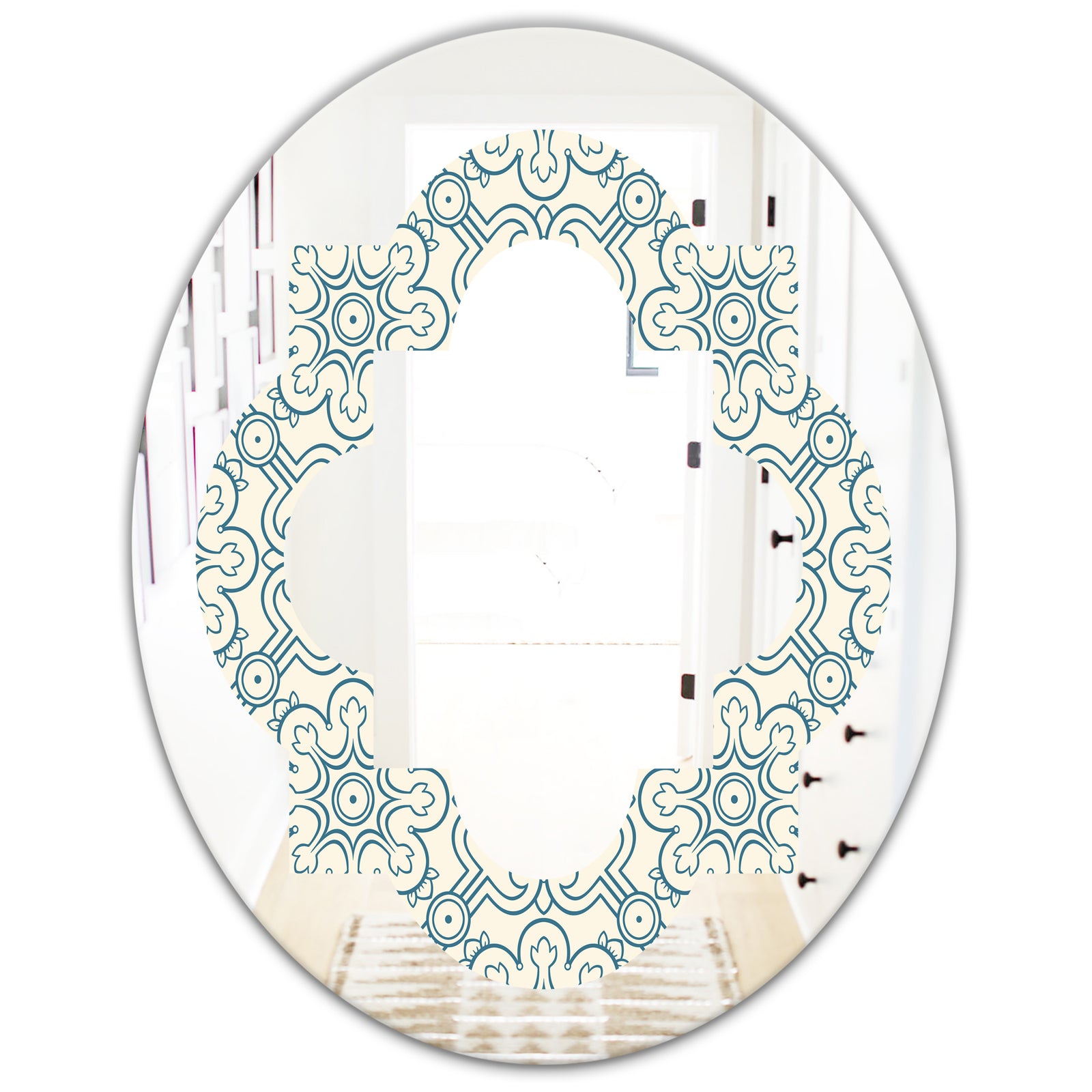 Floral Retro Pattern IV - Modern Round or Oval Wall Mirror - Quatrefoil