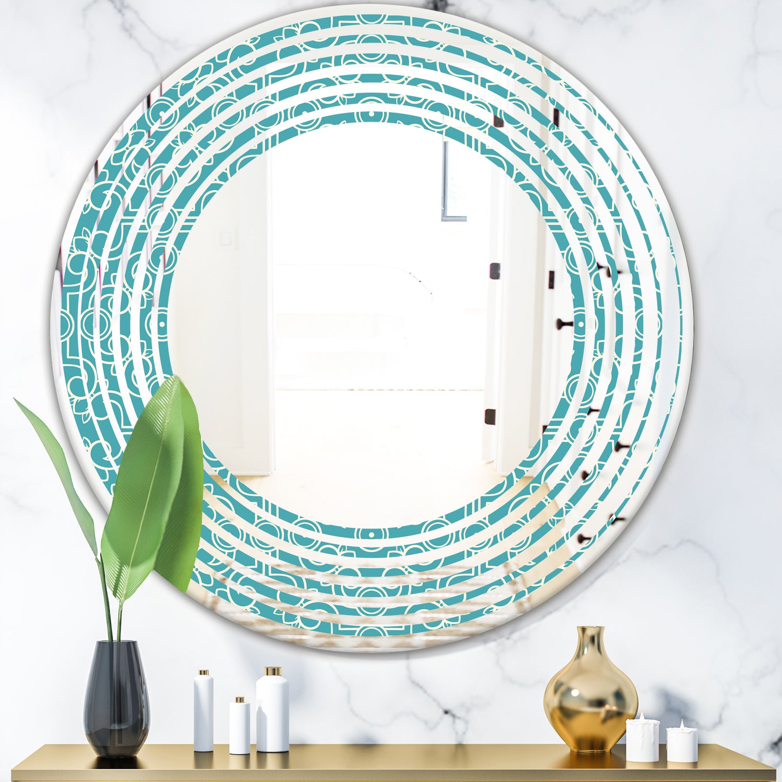 Retro Abstract Pattern Design III - Modern Round or Oval Wall Mirror - Wave