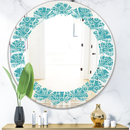 Retro Abstract Pattern Design III - Modern Round or Oval Wall Mirror - Leaves