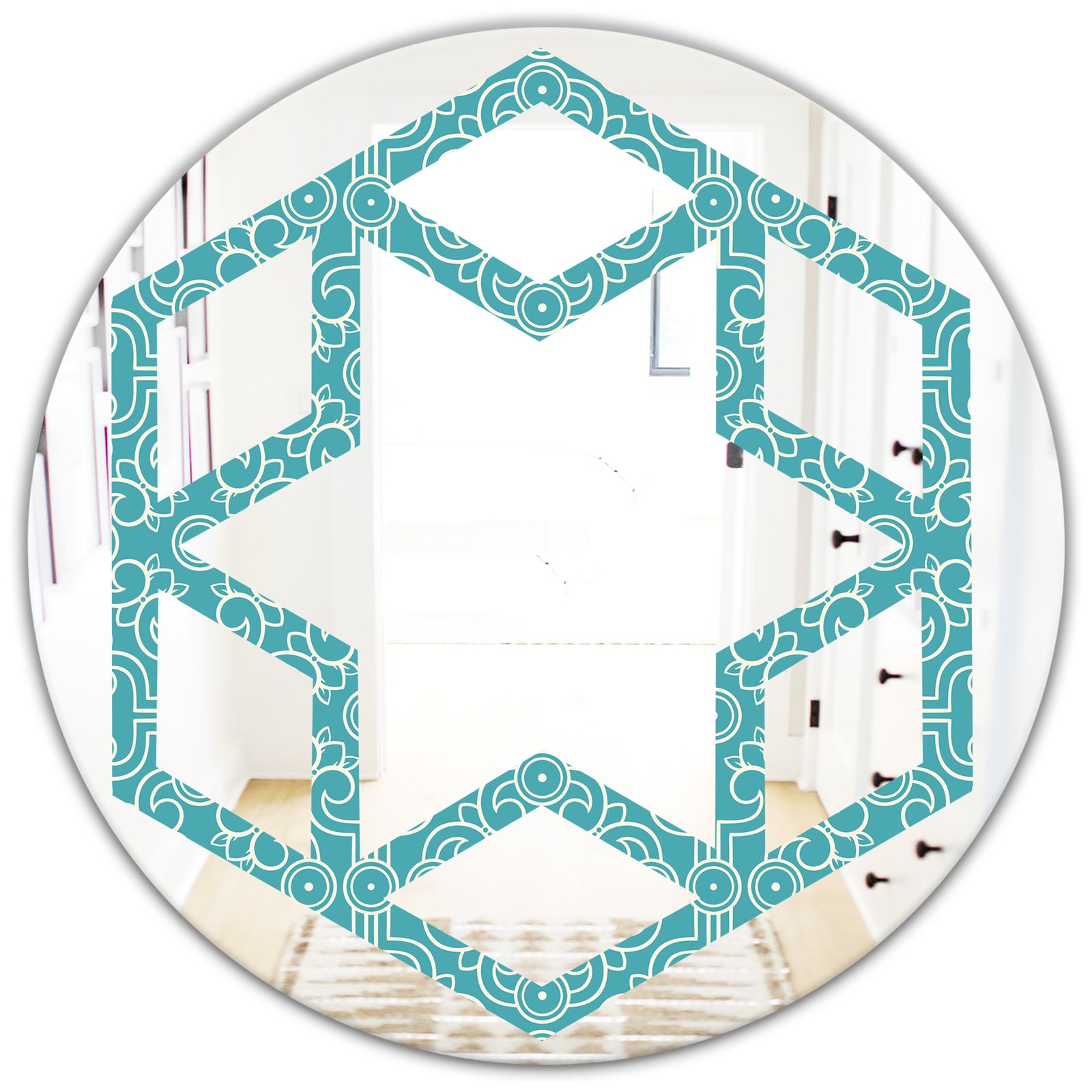 Retro Abstract Pattern Design III - Modern Round or Oval Wall Mirror - Hexagon Star