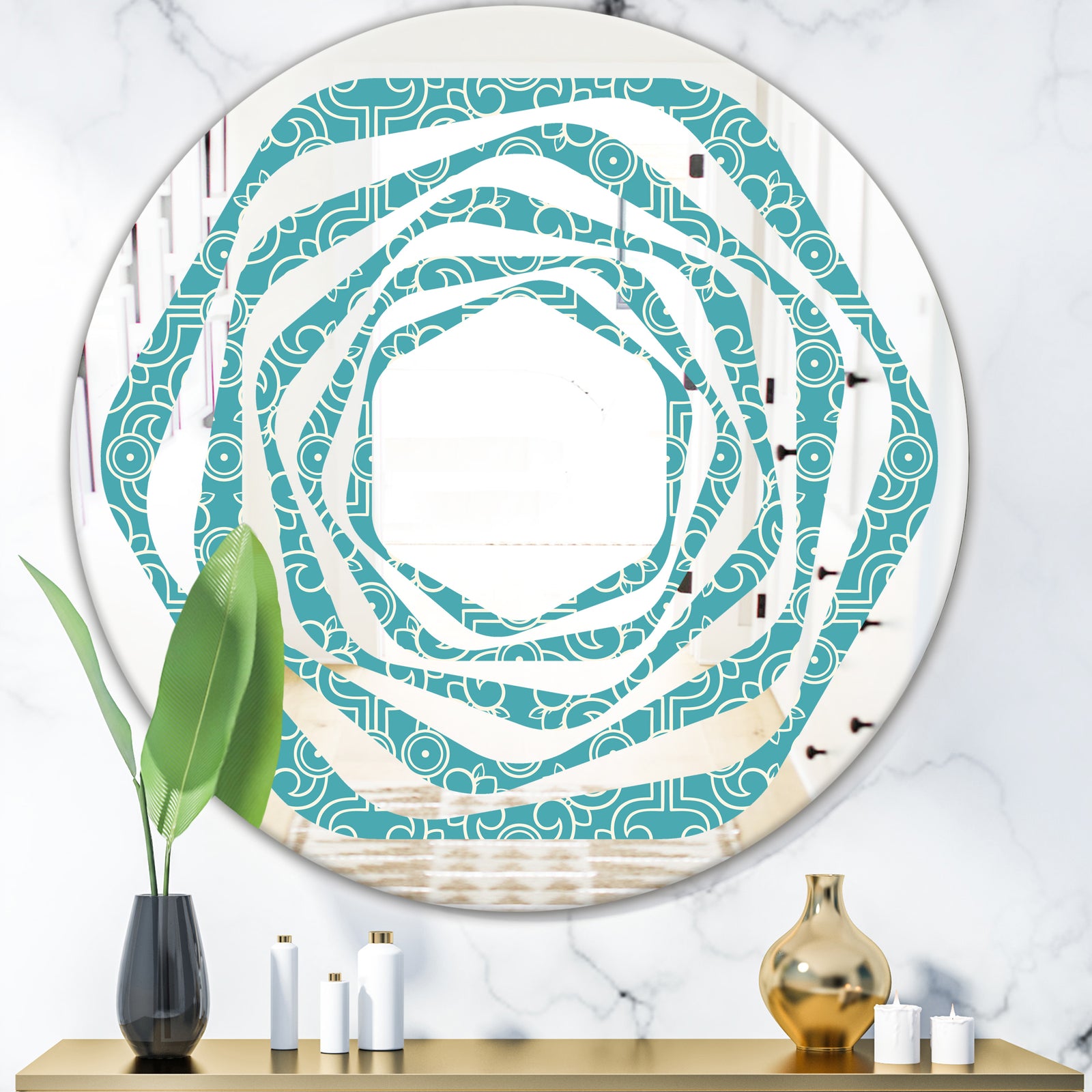 Retro Abstract Pattern Design III - Modern Round or Oval Wall Mirror - Whirl
