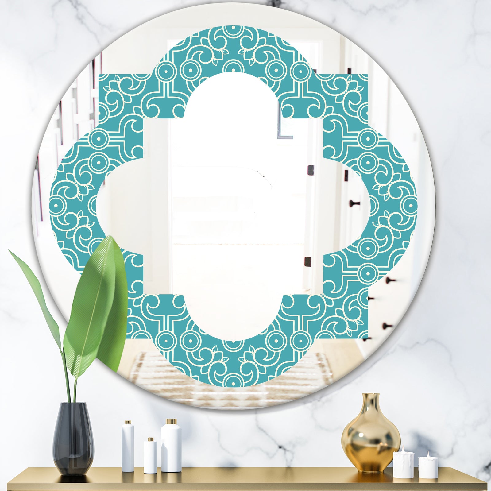 Retro Abstract Pattern Design III - Modern Round or Oval Wall Mirror - Quatrefoil