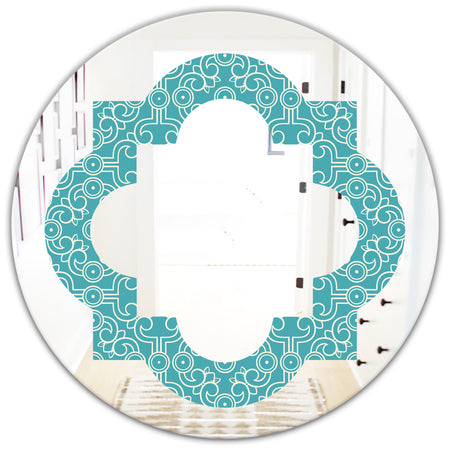Retro Abstract Pattern Design III - Modern Round or Oval Wall Mirror - Quatrefoil