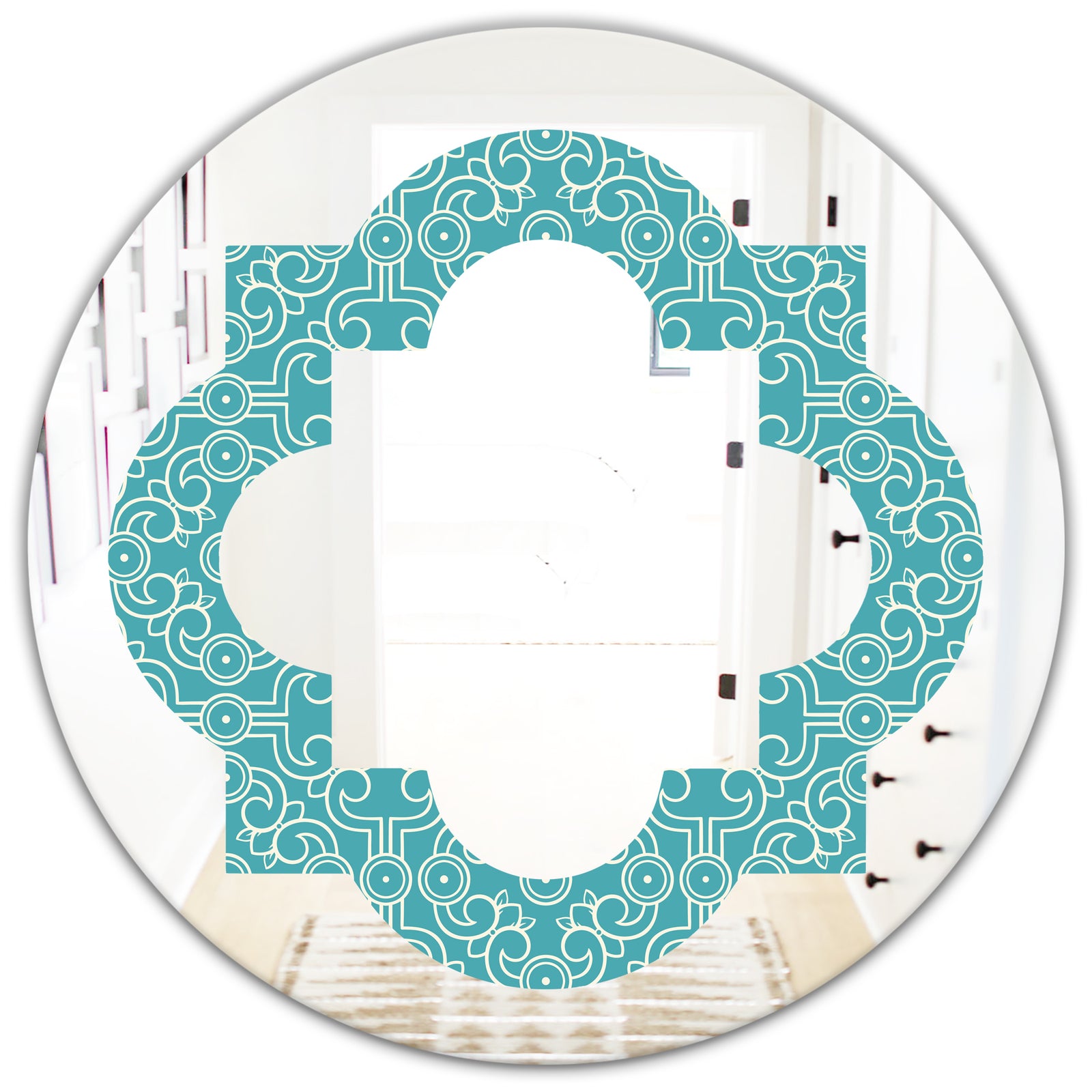 Retro Abstract Pattern Design III - Modern Round or Oval Wall Mirror - Quatrefoil