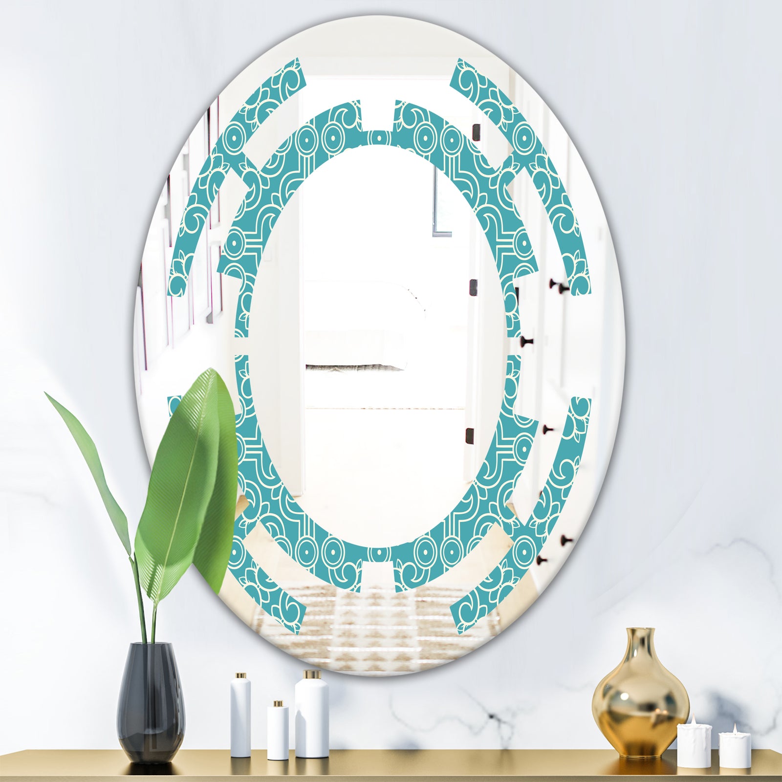 Retro Abstract Pattern Design III - Modern Round or Oval Wall Mirror - Space