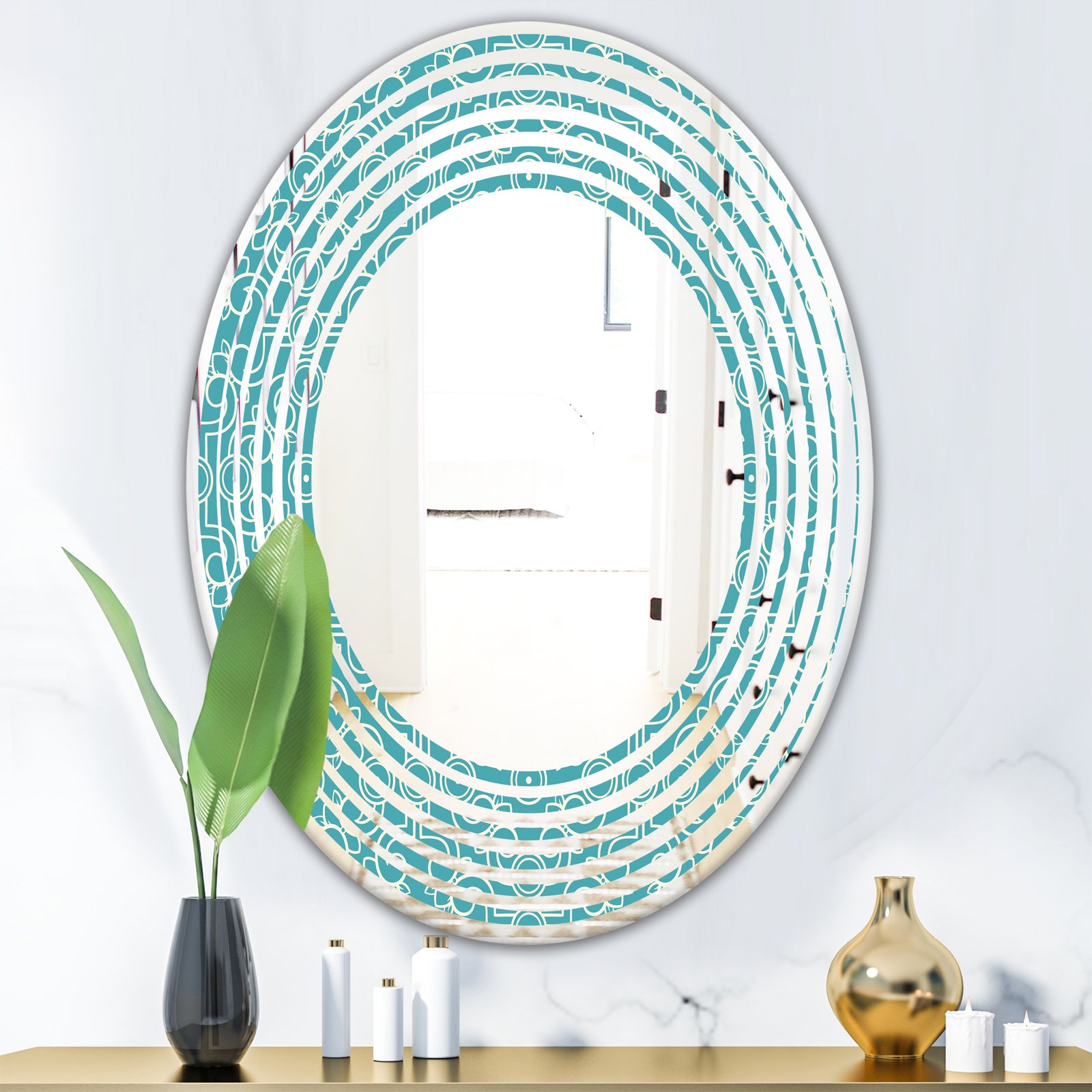 Retro Abstract Pattern Design III - Modern Round or Oval Wall Mirror - Wave