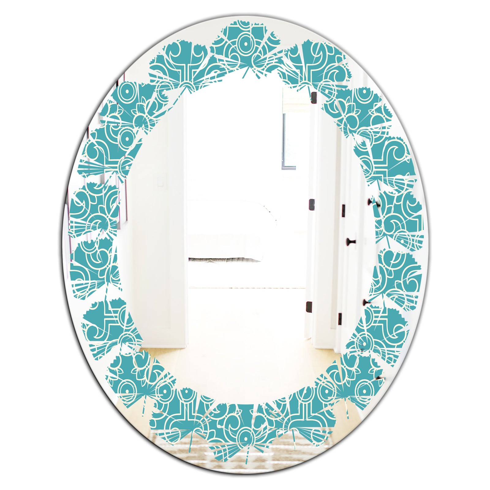 Retro Abstract Pattern Design III - Modern Round or Oval Wall Mirror - Leaves