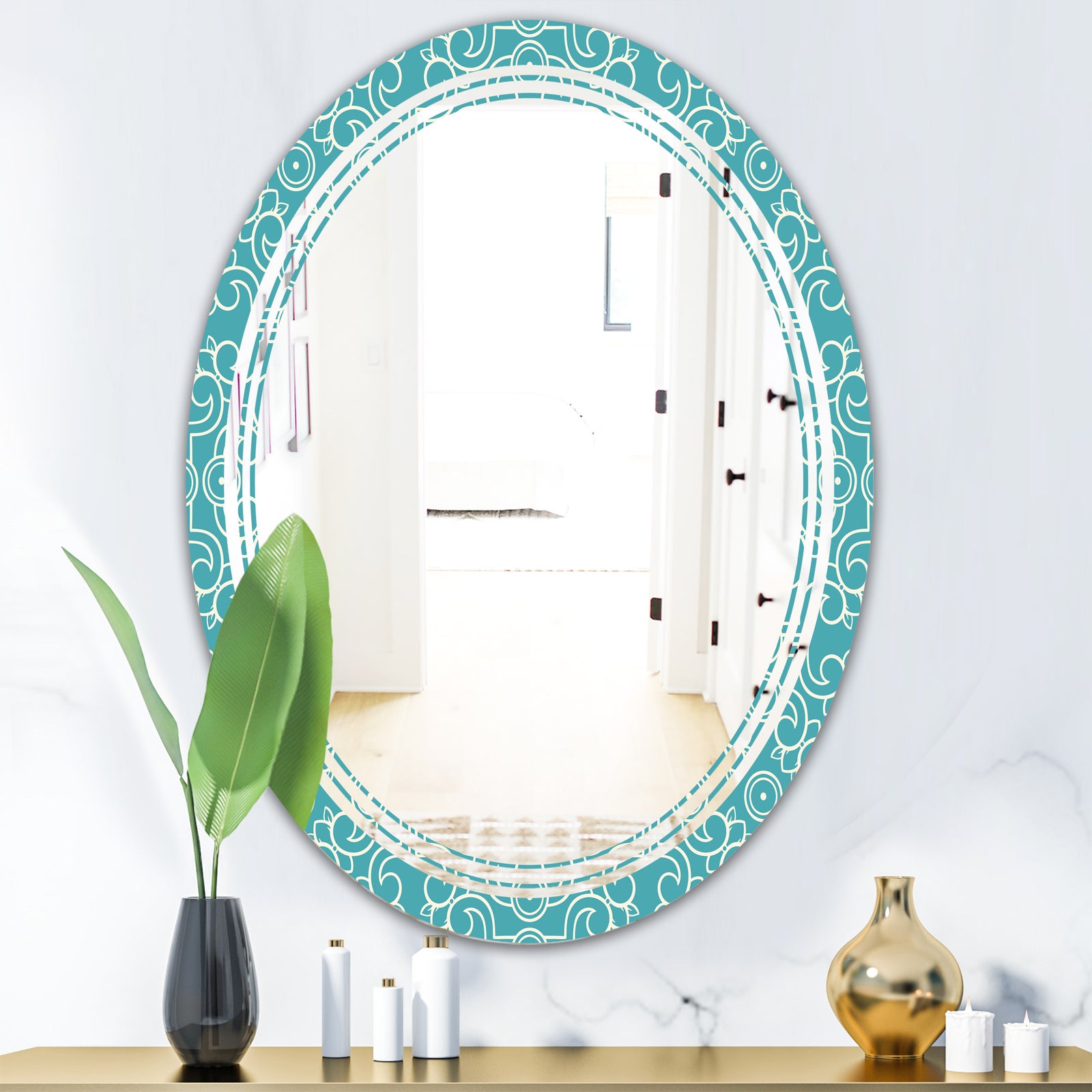 Retro Abstract Pattern Design III - Modern Round or Oval Wall Mirror - Triple C